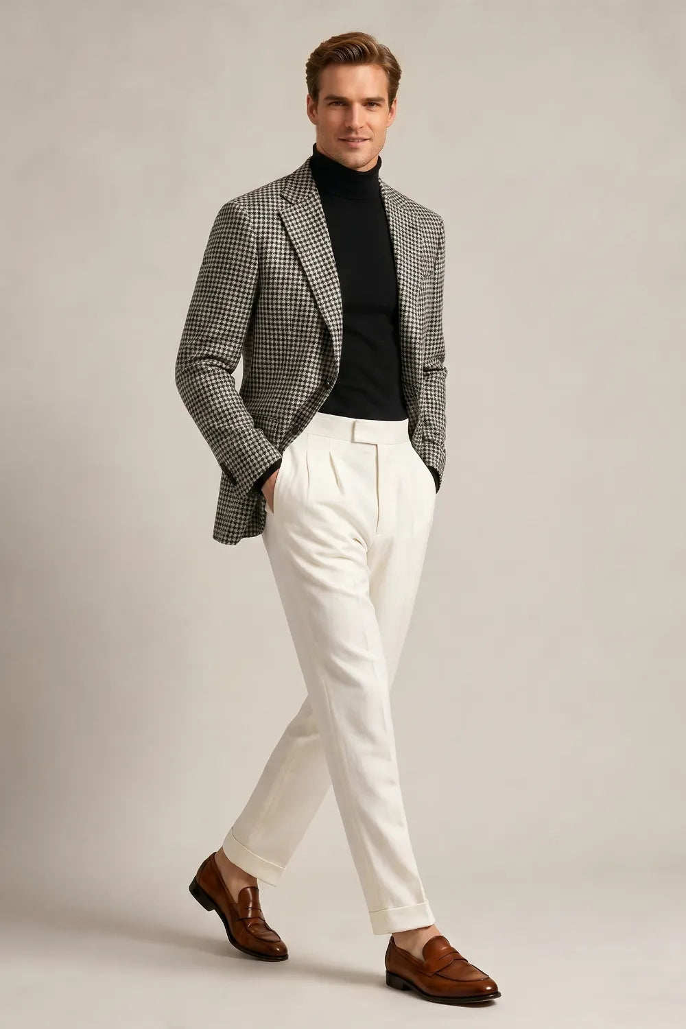 Men's Black And White Check Notch Lapel Blazer