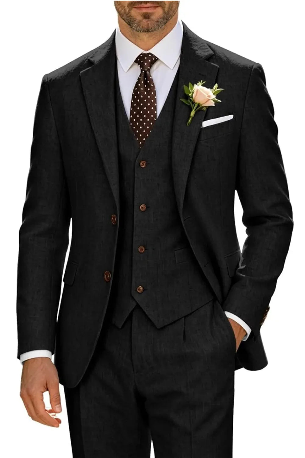 Men's Lightweight Cotton-Linen 3 Piece Suit