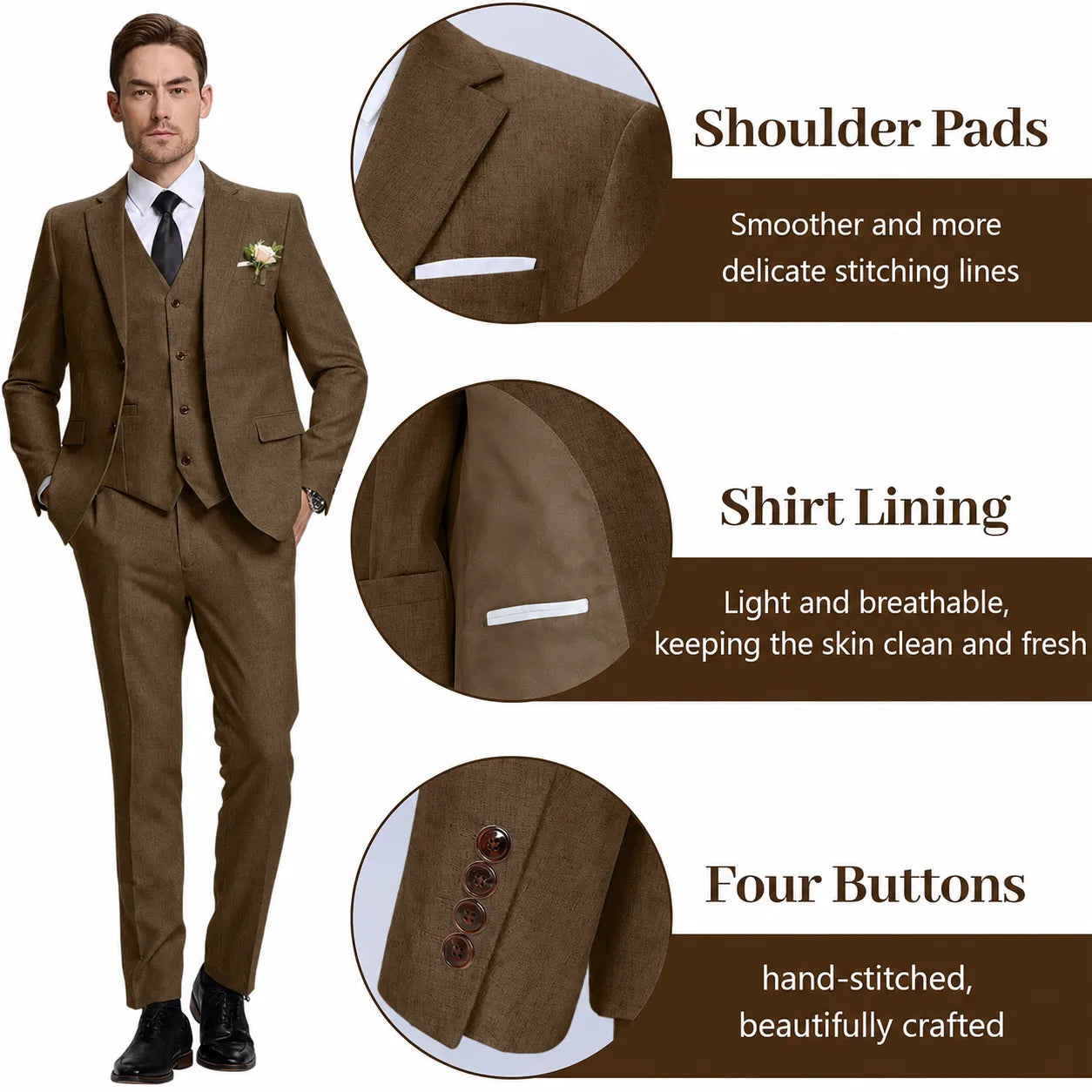 Men's Lightweight Cotton-Linen 3 Piece Suit