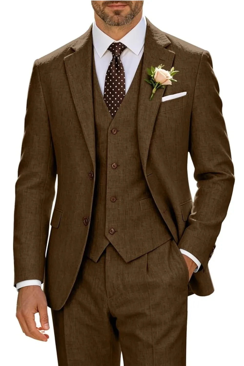 Men's Lightweight Cotton-Linen 3 Piece Suit