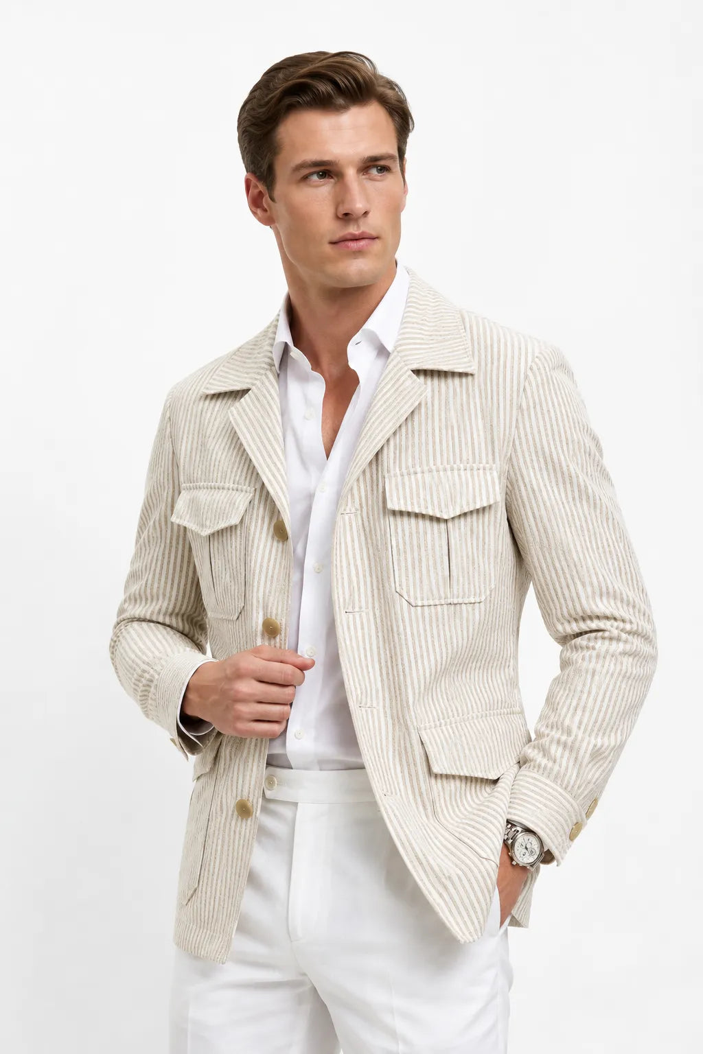 Men's Clean Striped Seersucker 2 Piece Suit