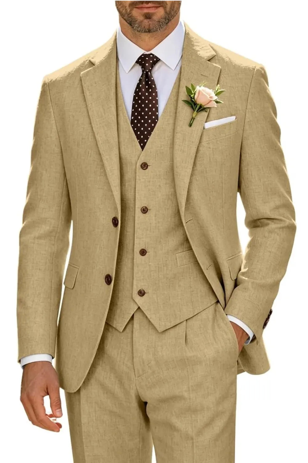 Men's Lightweight Cotton-Linen 3 Piece Suit