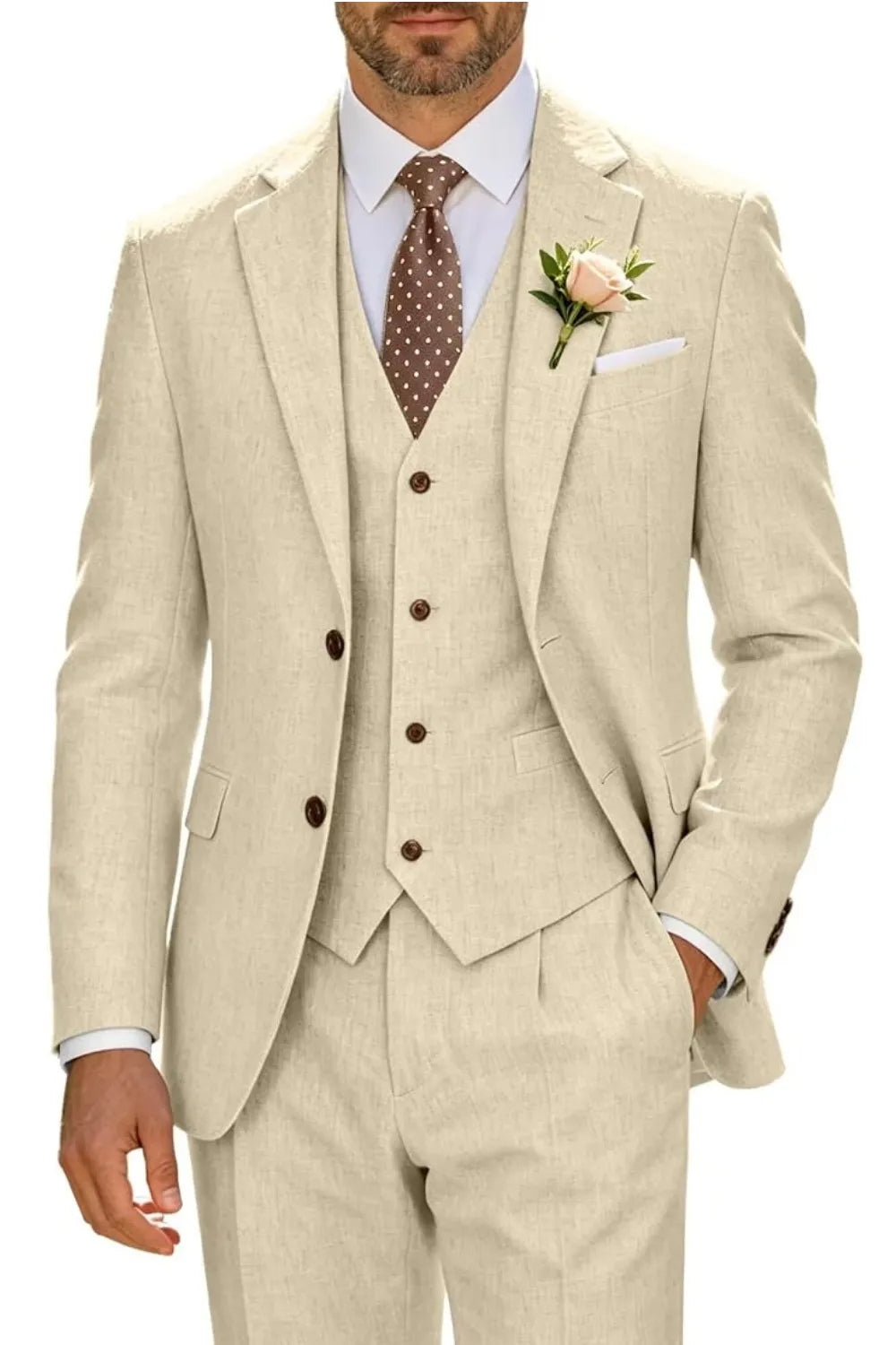 Men's Lightweight Cotton-Linen 3 Piece Suit