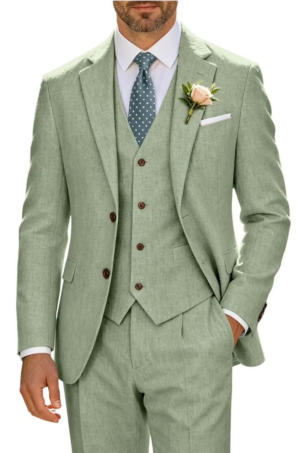 Men's Lightweight Cotton-Linen 3 Piece Suit