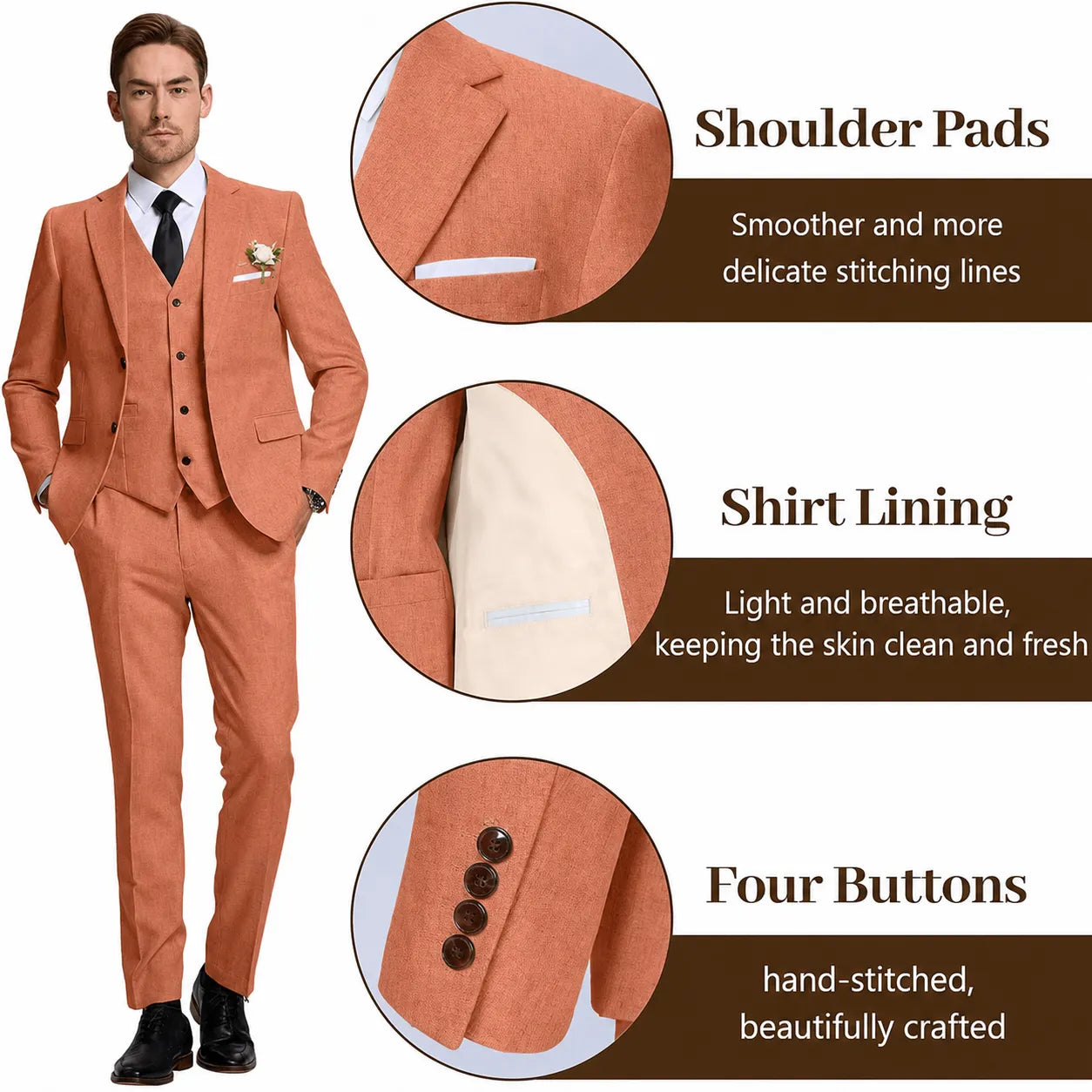 Men's Lightweight Cotton-Linen 3 Piece Suit