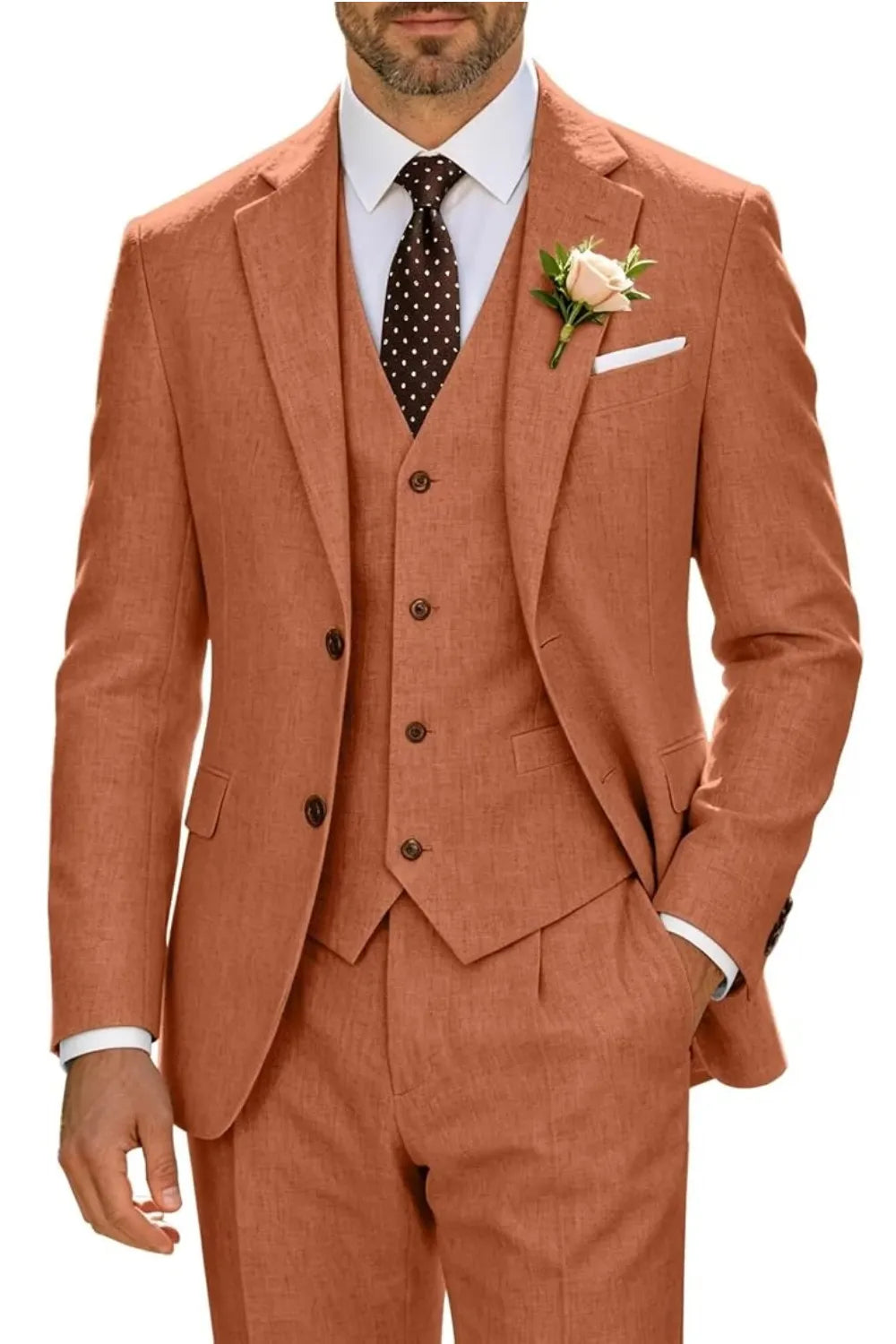 Men's Lightweight Cotton-Linen 3 Piece Suit