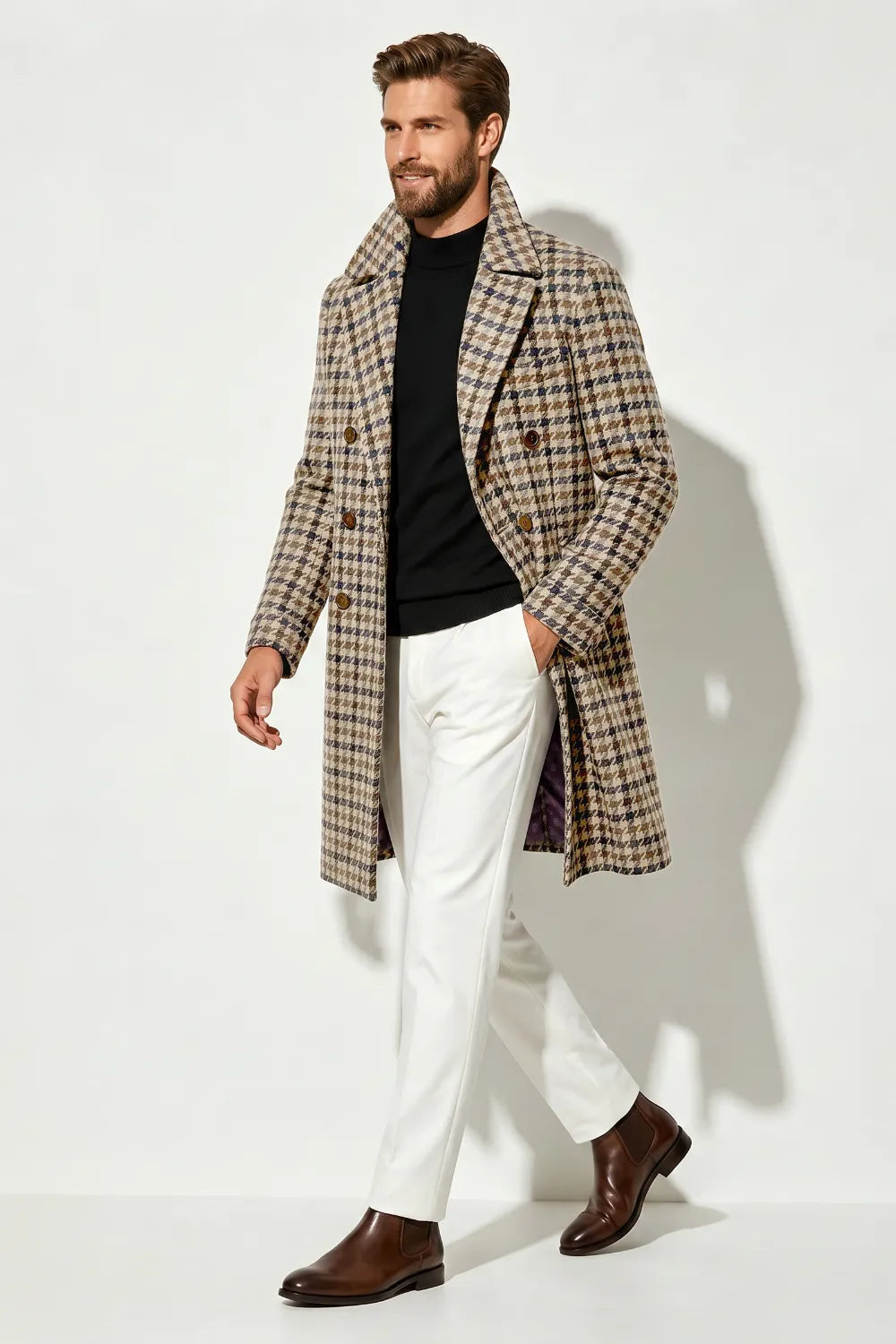 Men's Brown Classic Double-Breasted City Overcoat