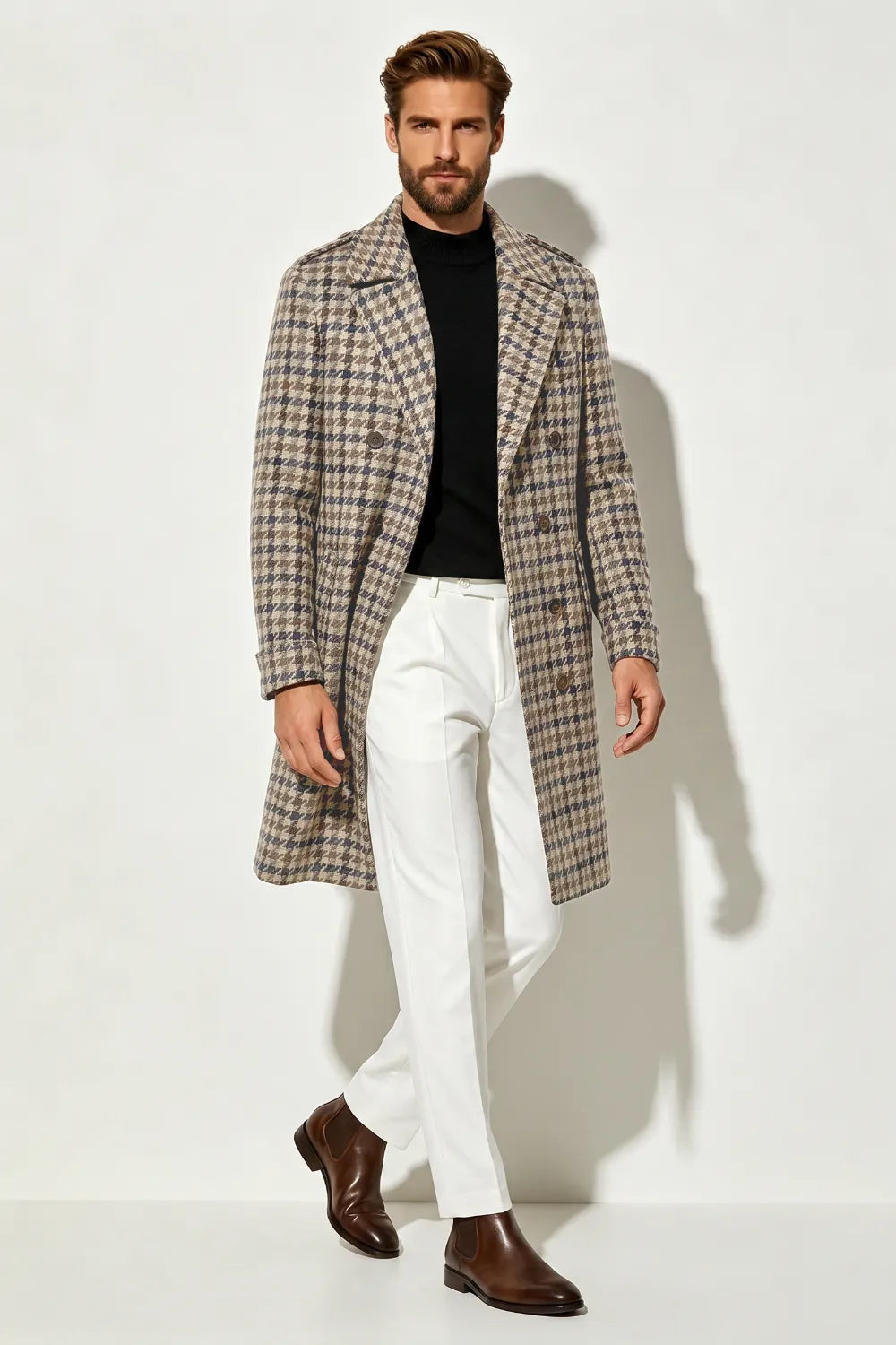 Men's Brown Classic Double-Breasted City Overcoat