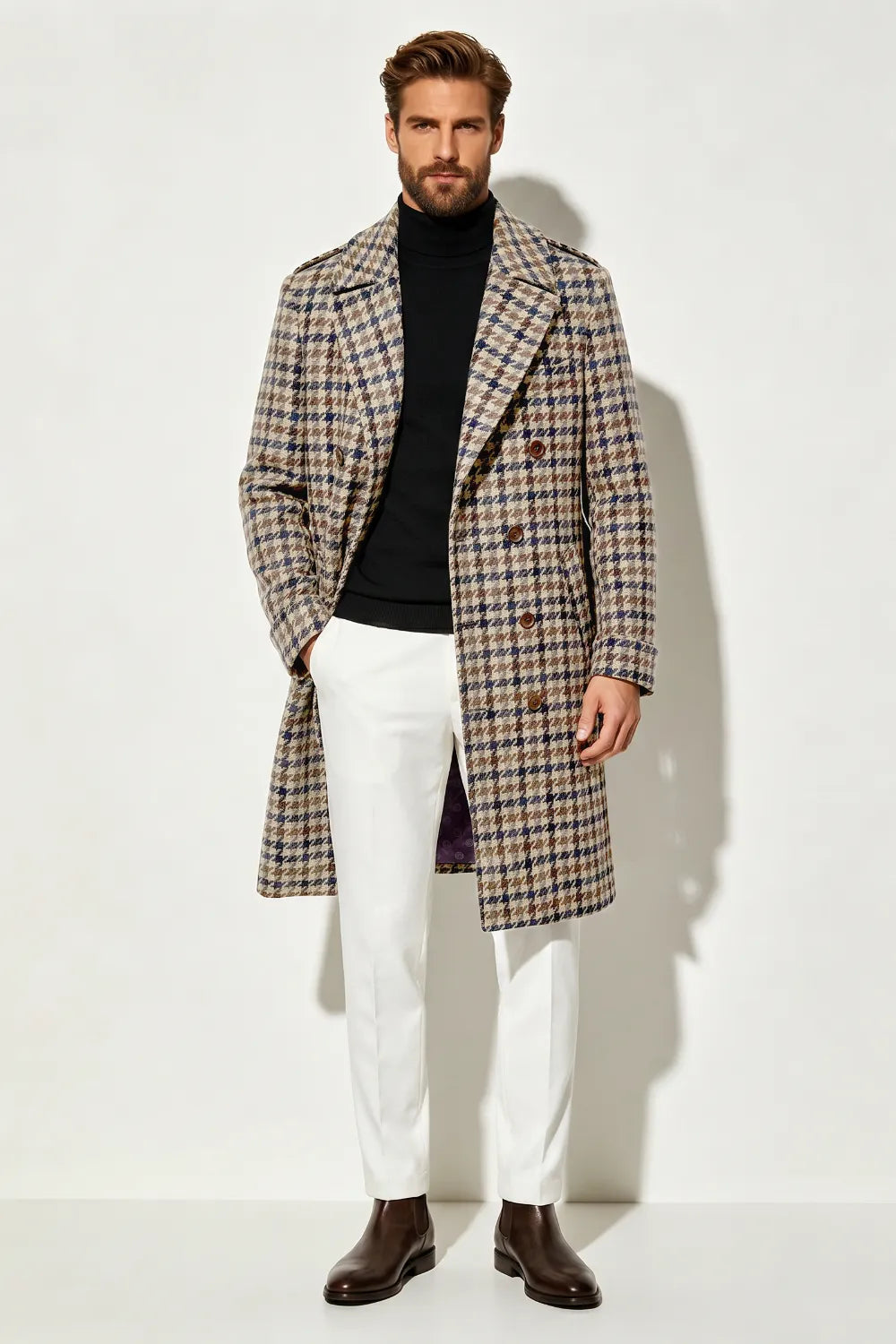 Men's Brown Classic Double-Breasted City Overcoat