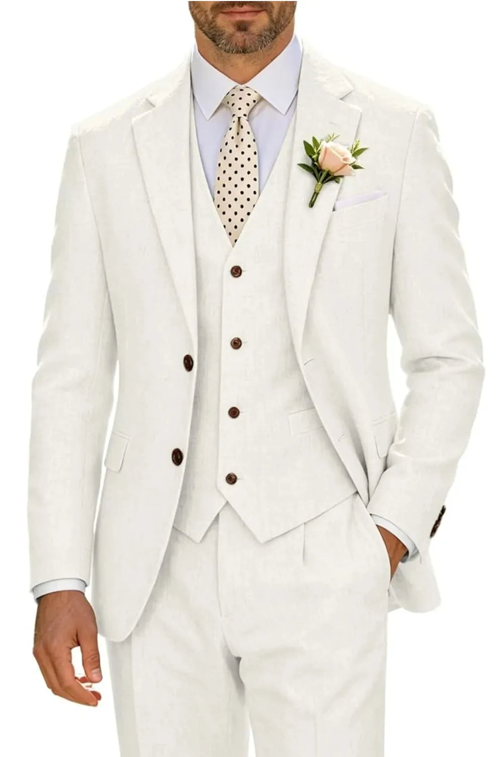 Men's Lightweight Cotton-Linen 3 Piece Suit