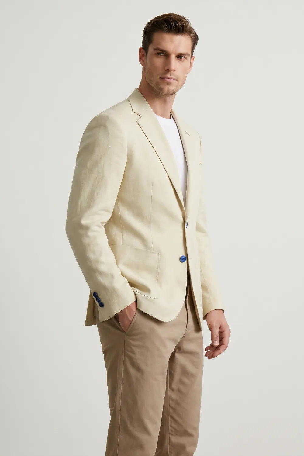Men's Cream Linen Blend 2-Piece Suit