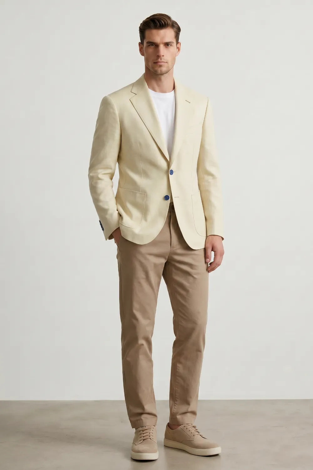 Men's Cream Linen Blend 2-Piece Suit