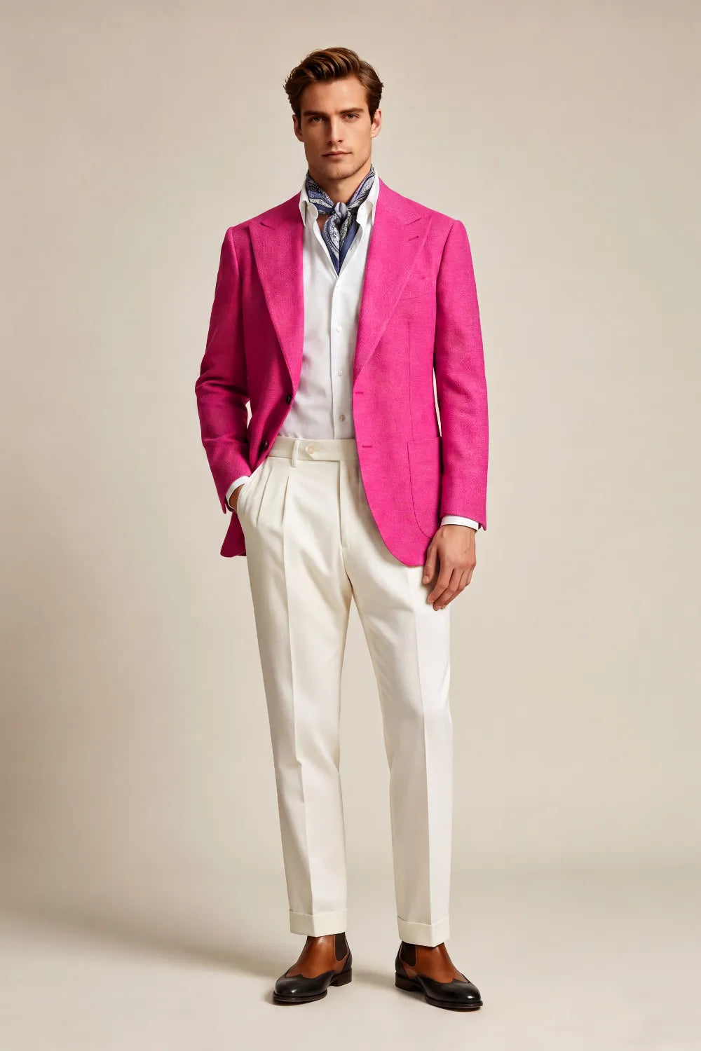 Men's Fuchsia Linen Blend 2 Piece Suit