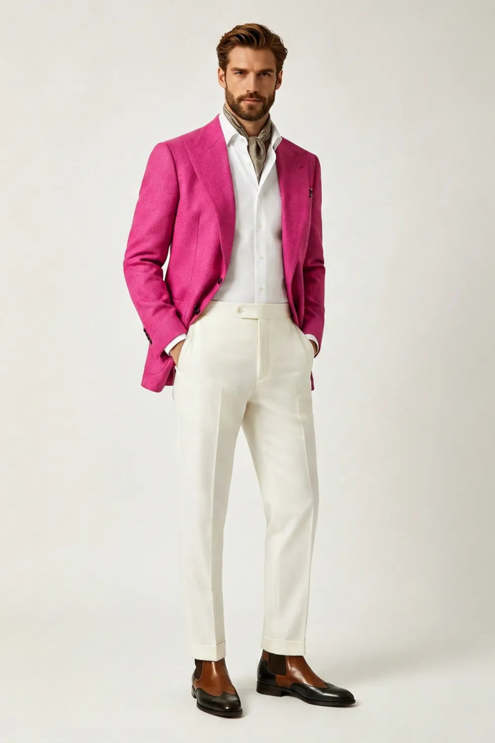 Men's Fuchsia Linen Blend 2 Piece Suit
