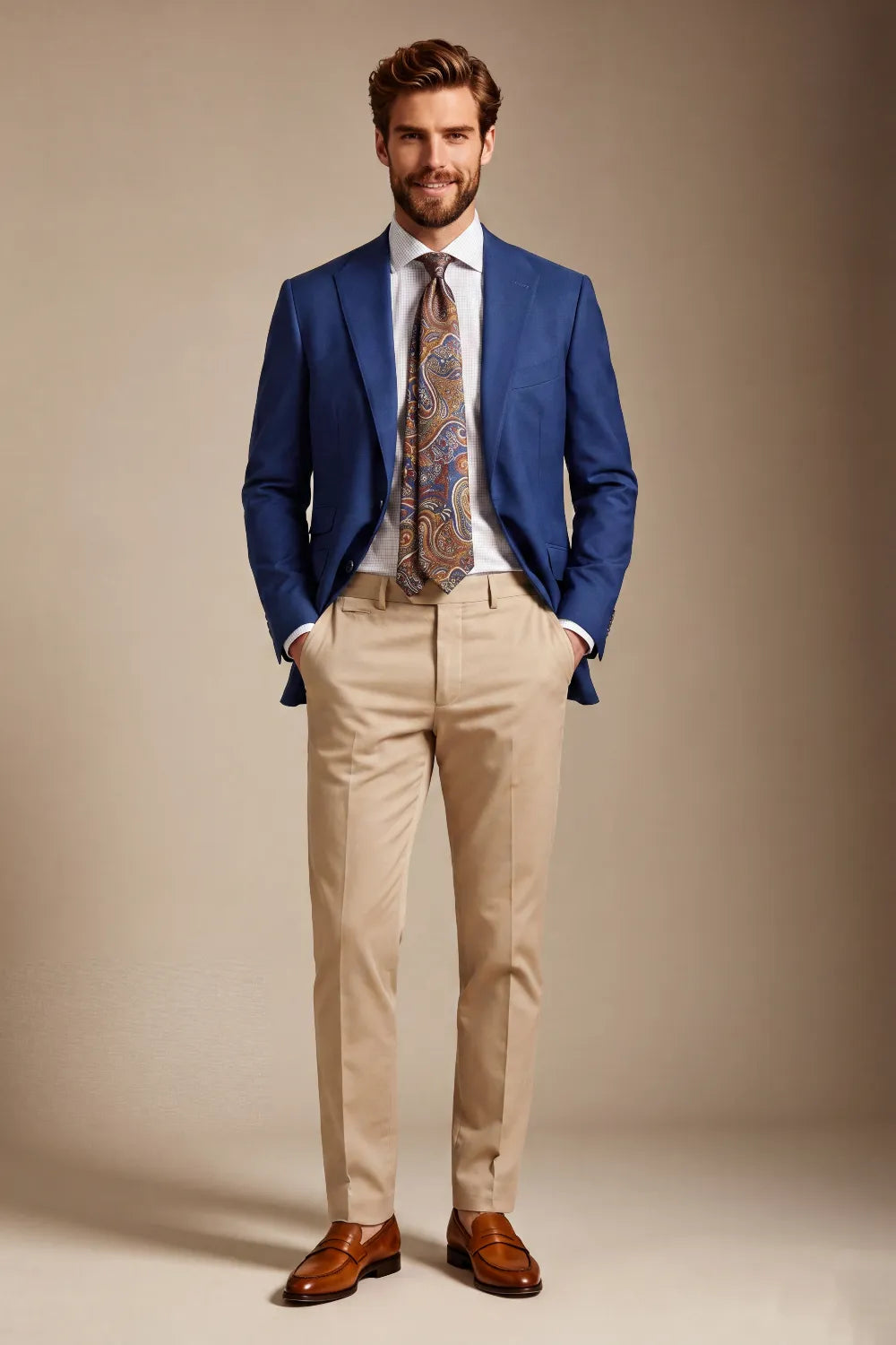 Men's Royal Blue Notch Lapel Tailored Fit 2 Piece Suit