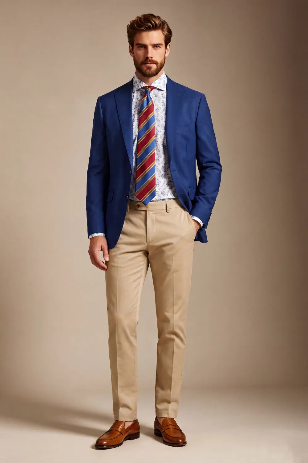 Men's Royal Blue Notch Lapel Tailored Fit 2 Piece Suit