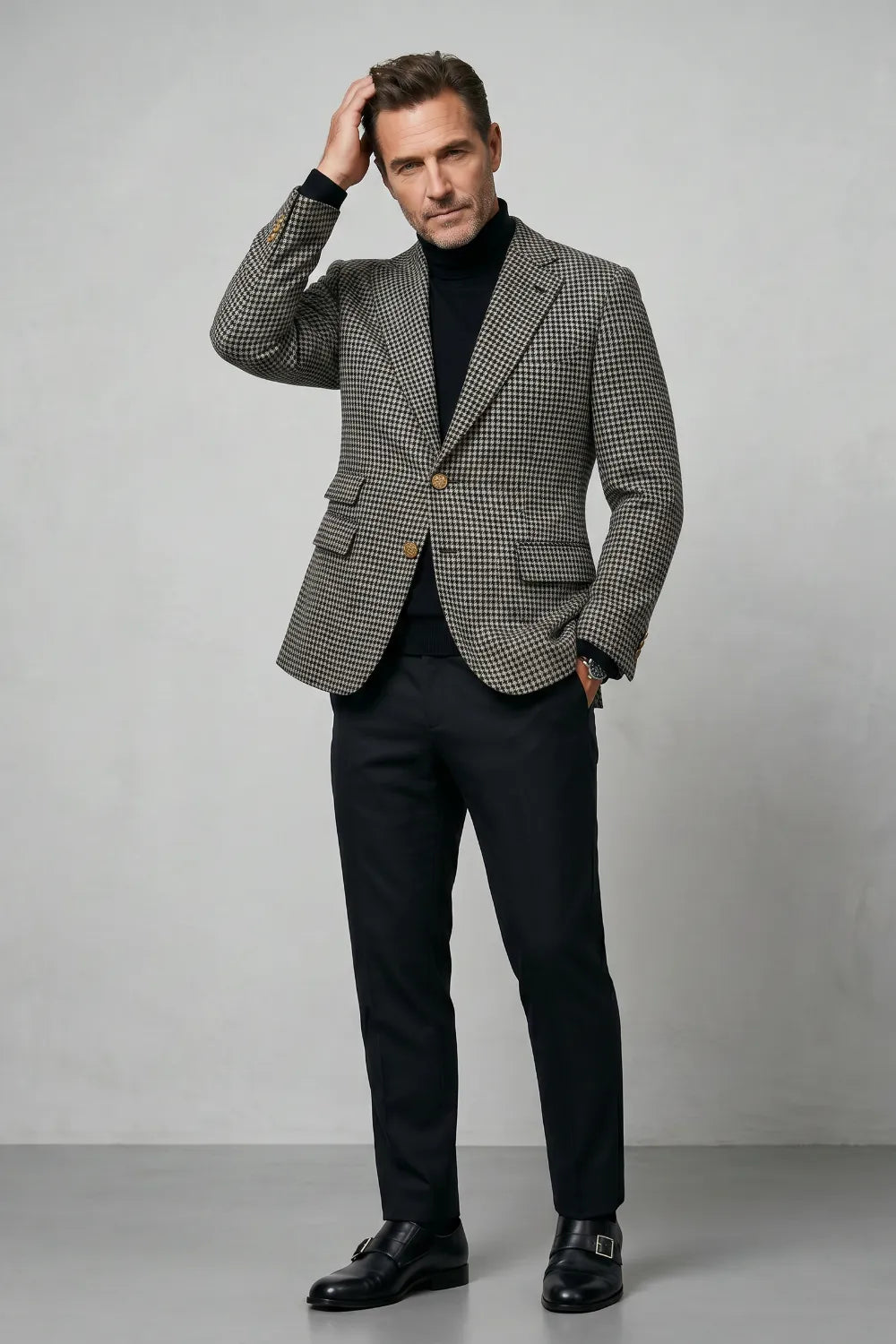 Men's Black And White Houndstooth Tweed 2-Piece Suit