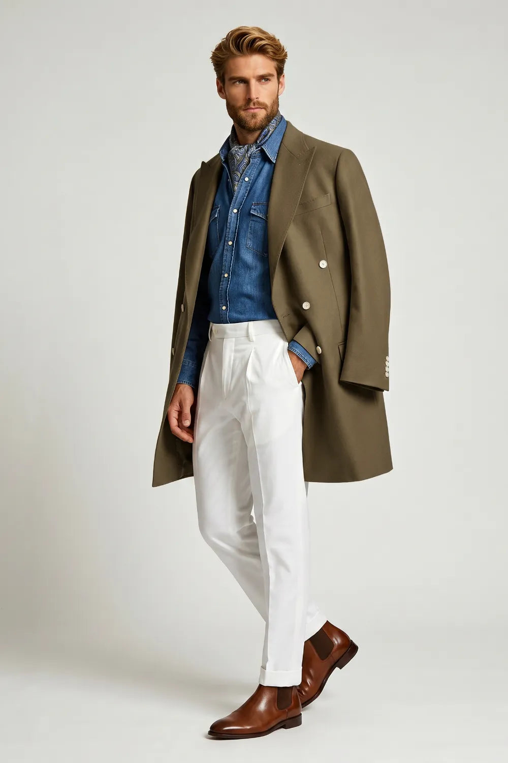Men's Brown Double-Breasted Longline Coat