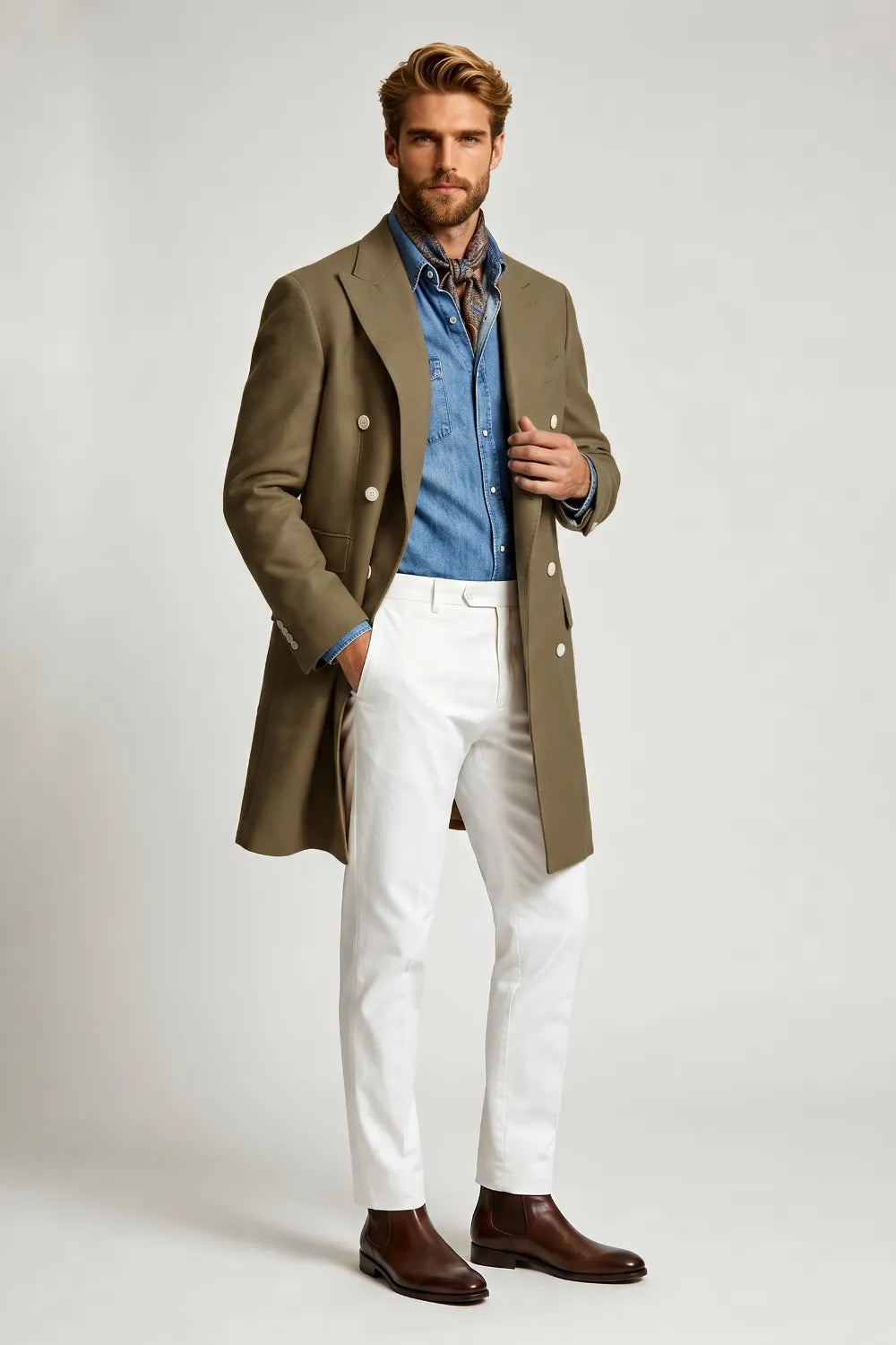 Men's Brown Double-Breasted Longline Coat