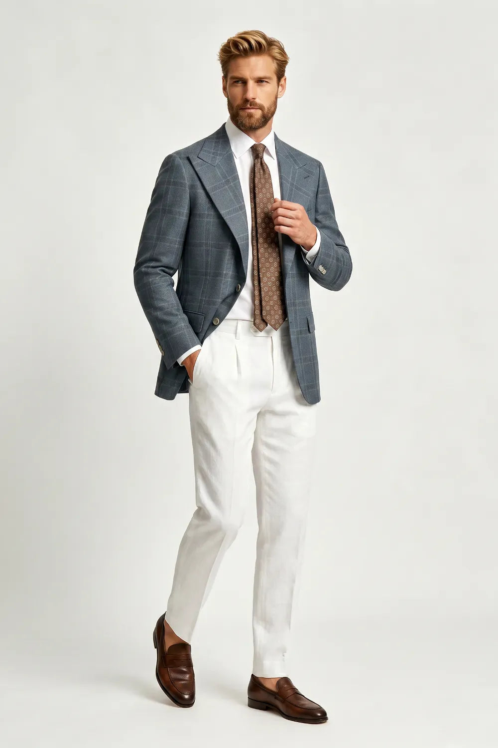Men's Modern Grey Plaid 2 Piece Suit