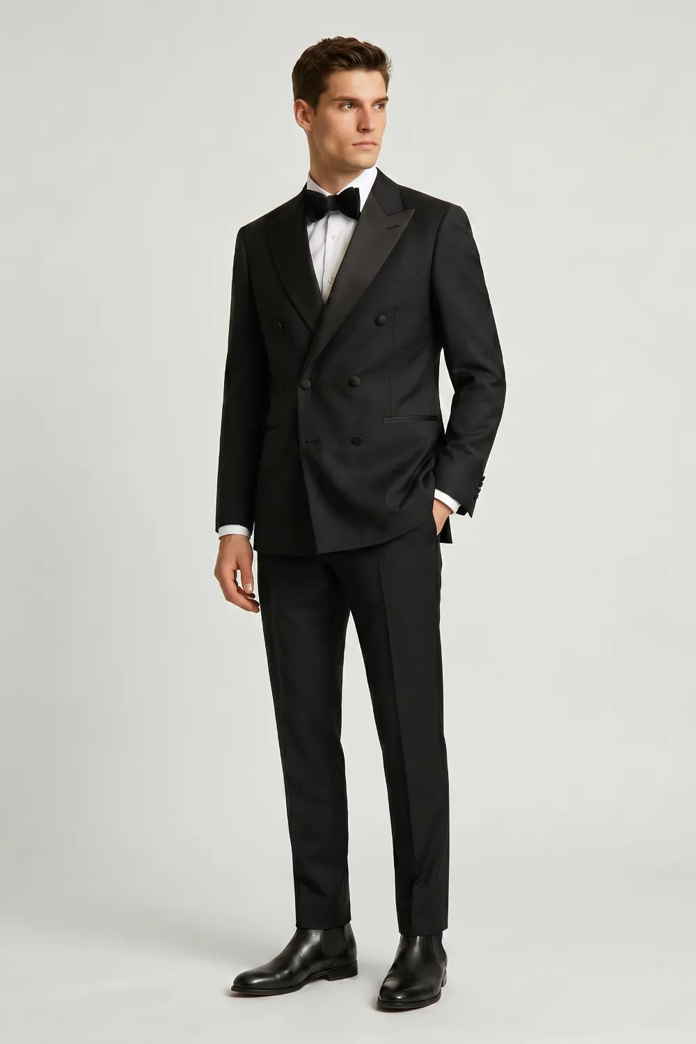 Men's Black Double Breasted Peak Lapel Tuxedo