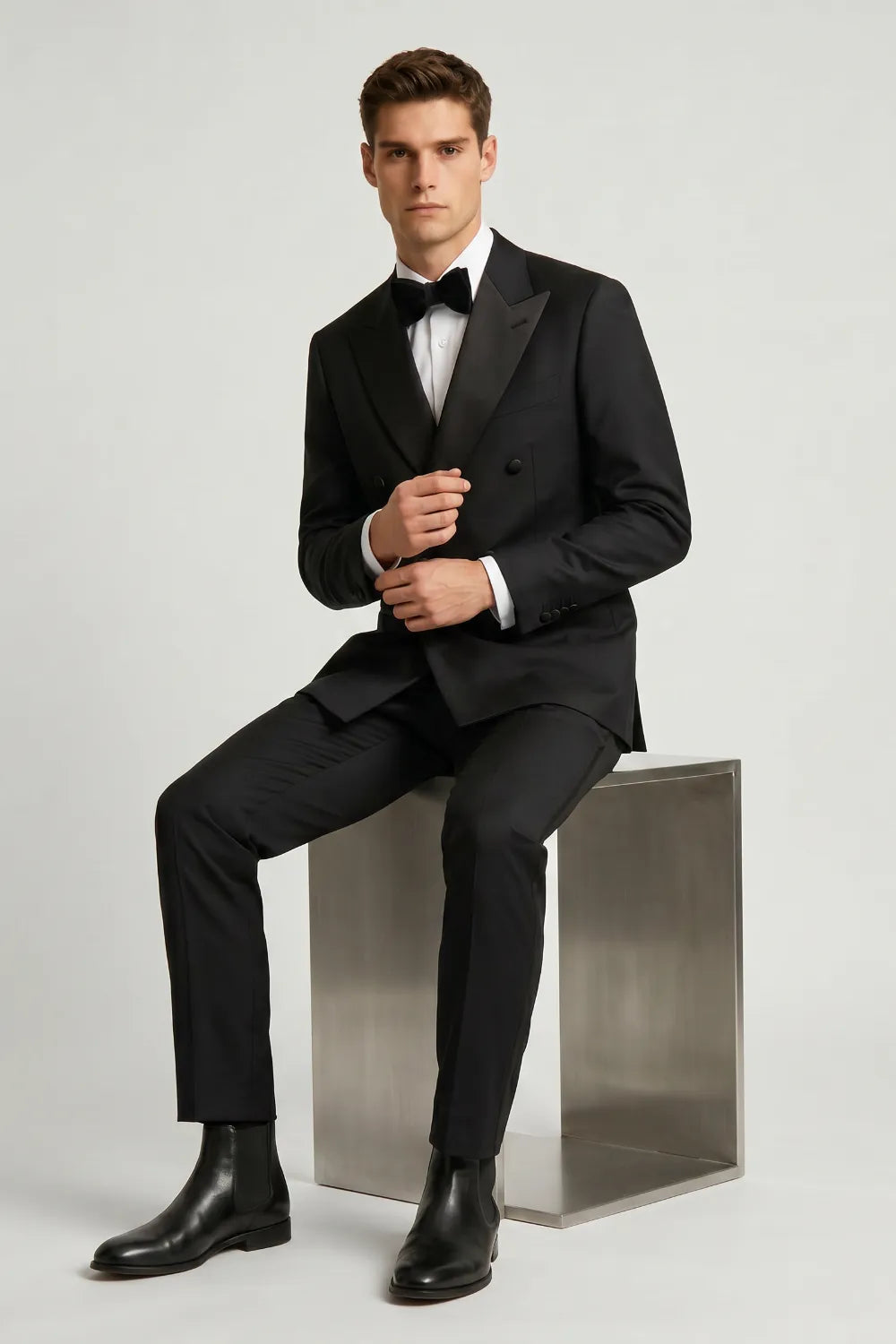 Men's Black Double Breasted Peak Lapel Tuxedo