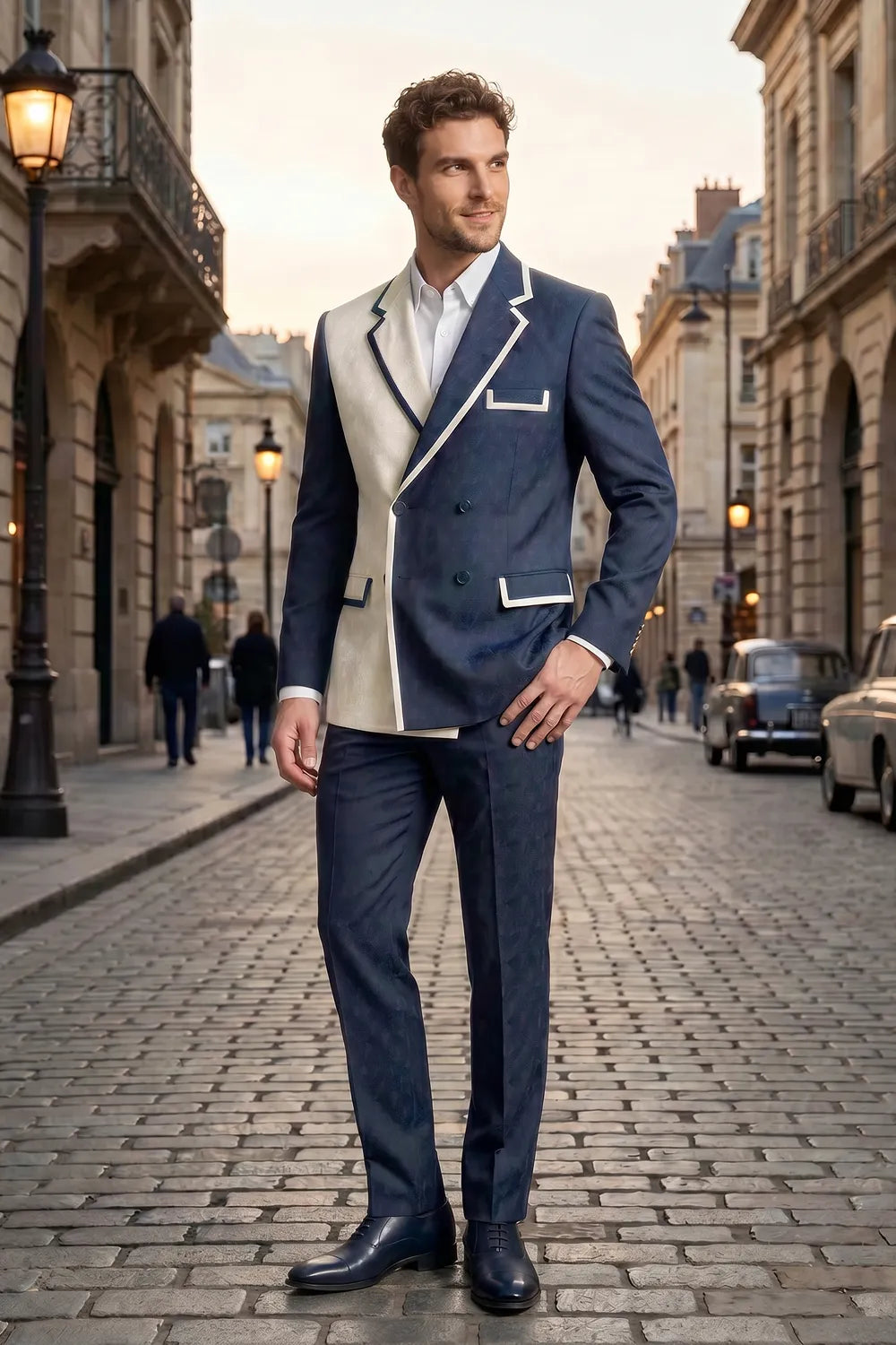 Men's Contrast Statement Double Breasted 2 Piece Suit