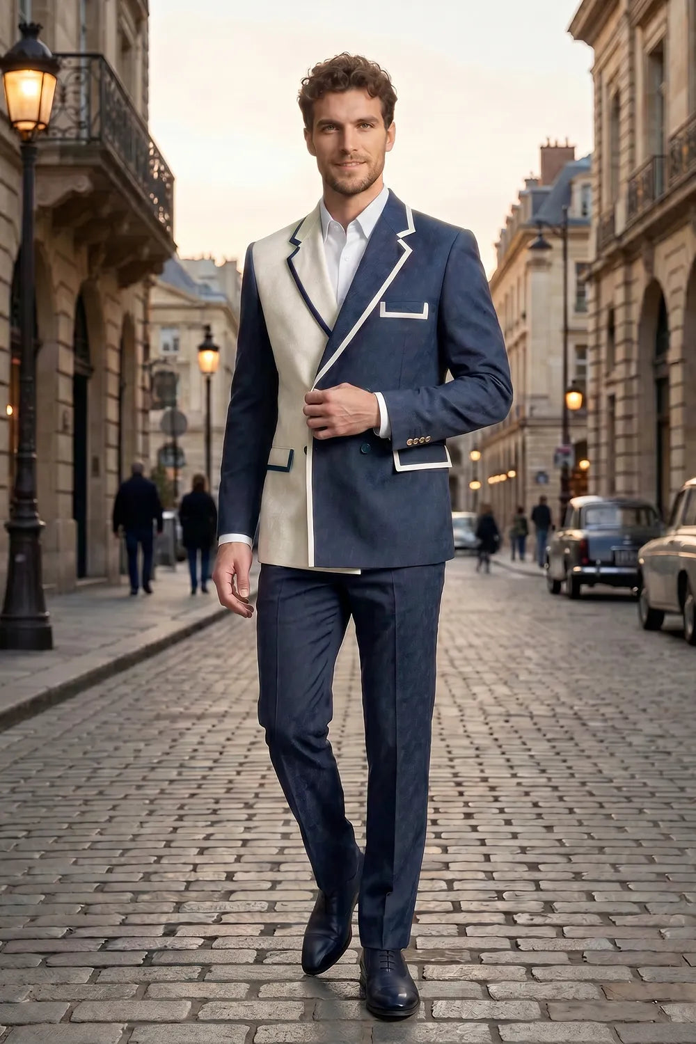 Men's Contrast Statement Double Breasted 2 Piece Suit