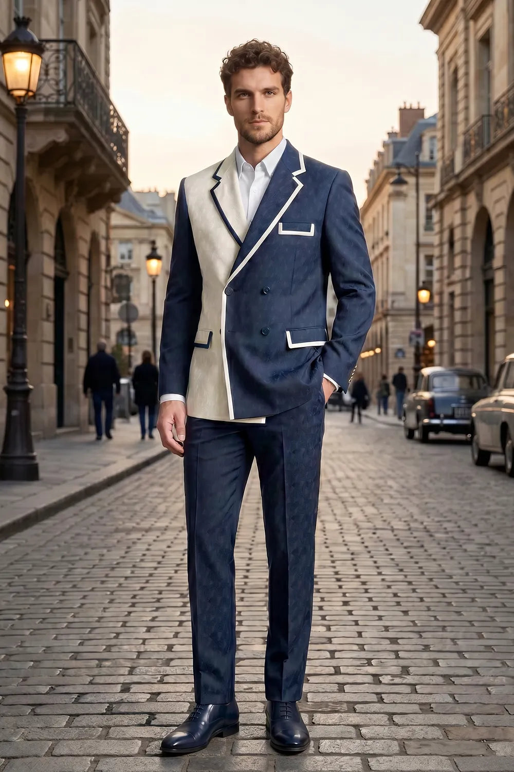 Men's Contrast Statement Double Breasted 2 Piece Suit