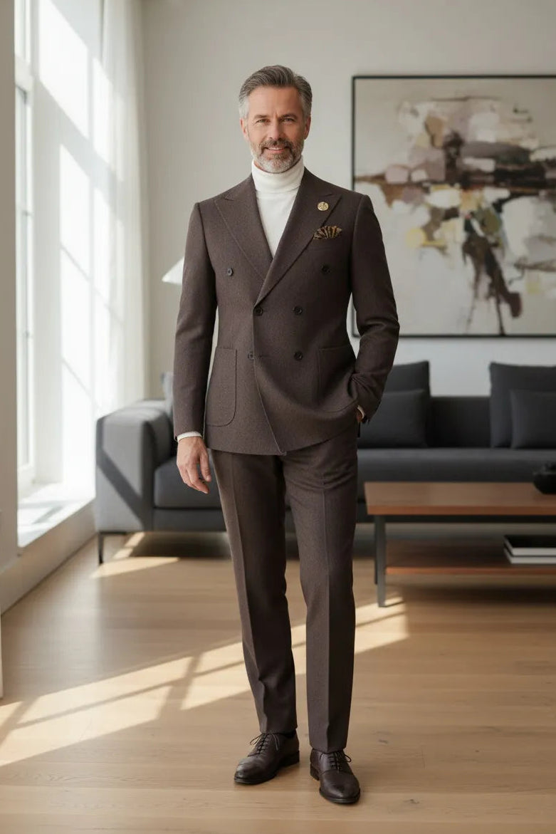 Men's Brown Formal Double-breasted 2 Piece Suits