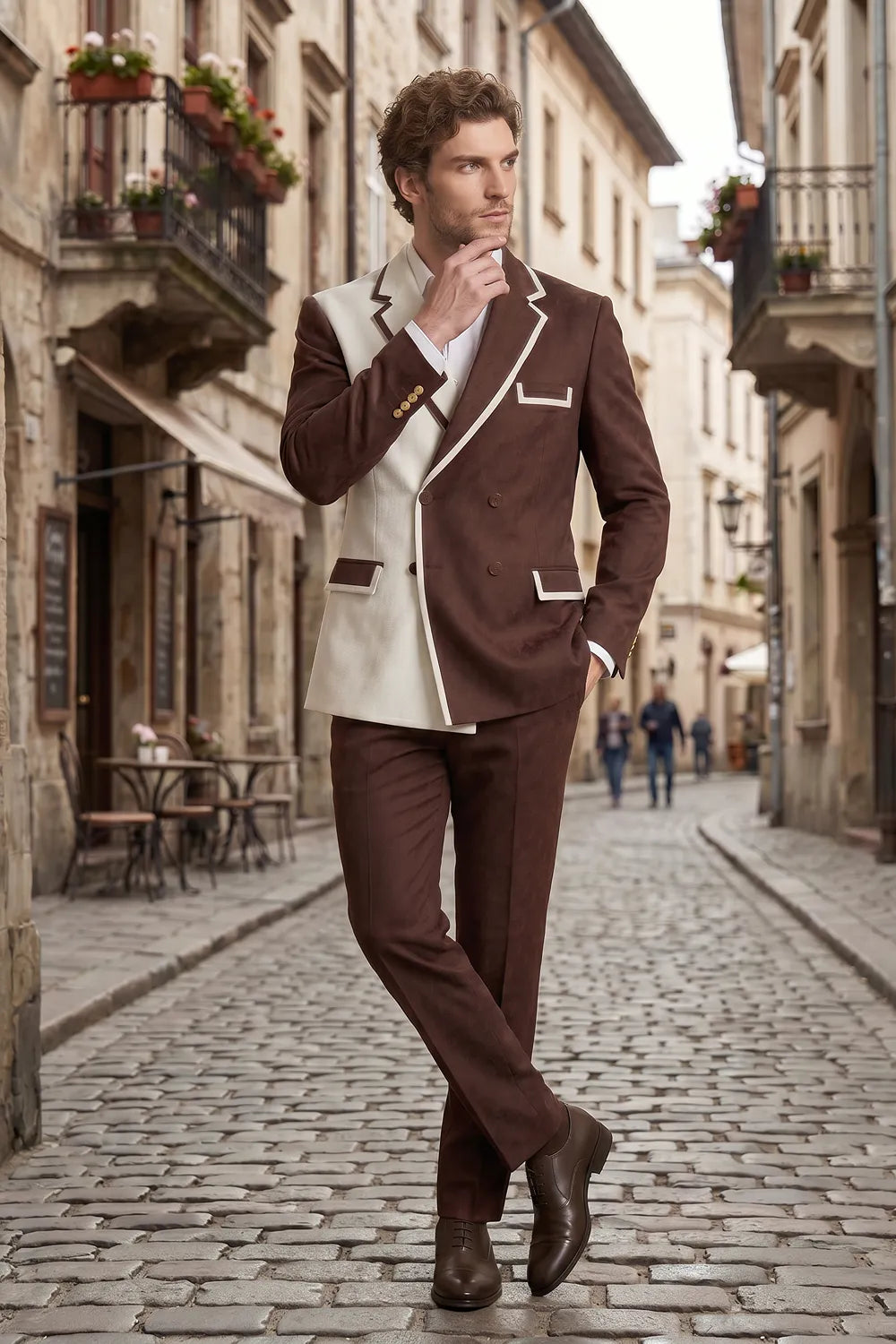 Men's Contrast Statement Double Breasted 2 Piece Suit