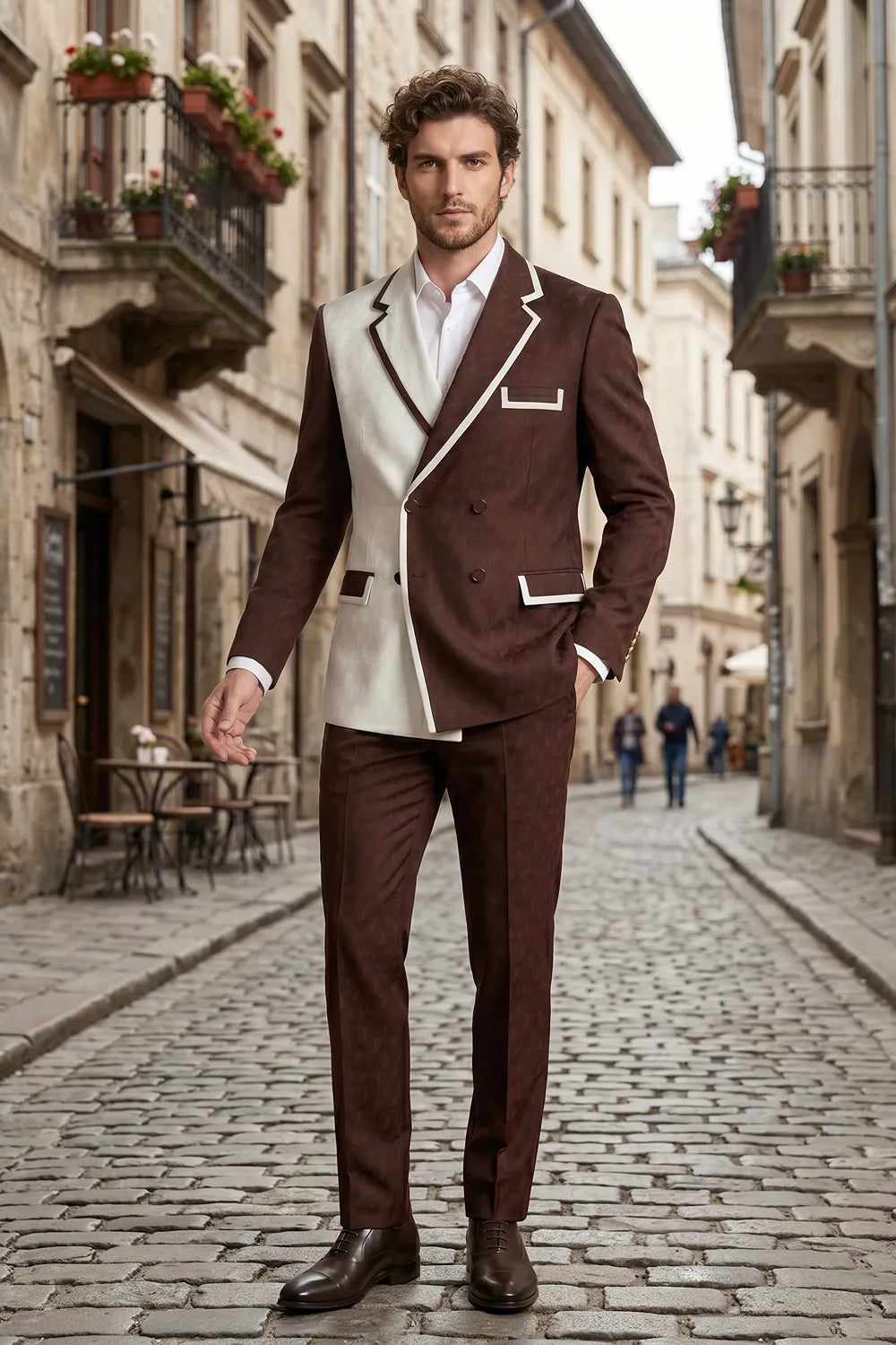 Men's Contrast Statement Double Breasted 2 Piece Suit