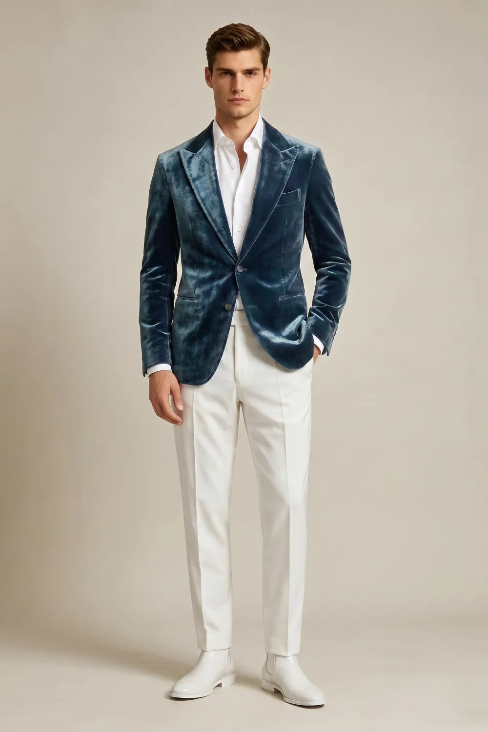 Men's Dusty Blue Velvet Peak Lapel 2-Piece Suit