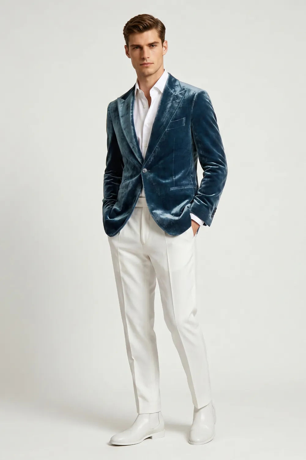 Men's Dusty Blue Velvet Peak Lapel 2-Piece Suit