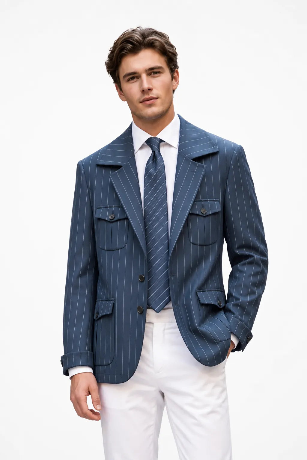 Men's Modern Pinstripe Safari 2 Piece Suit