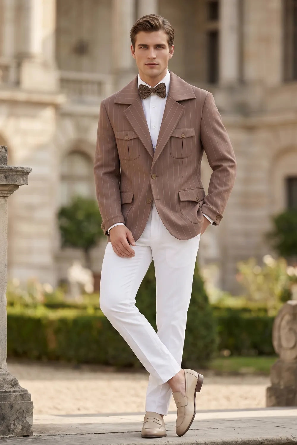 Men's Modern Pinstripe Safari 2 Piece Suit