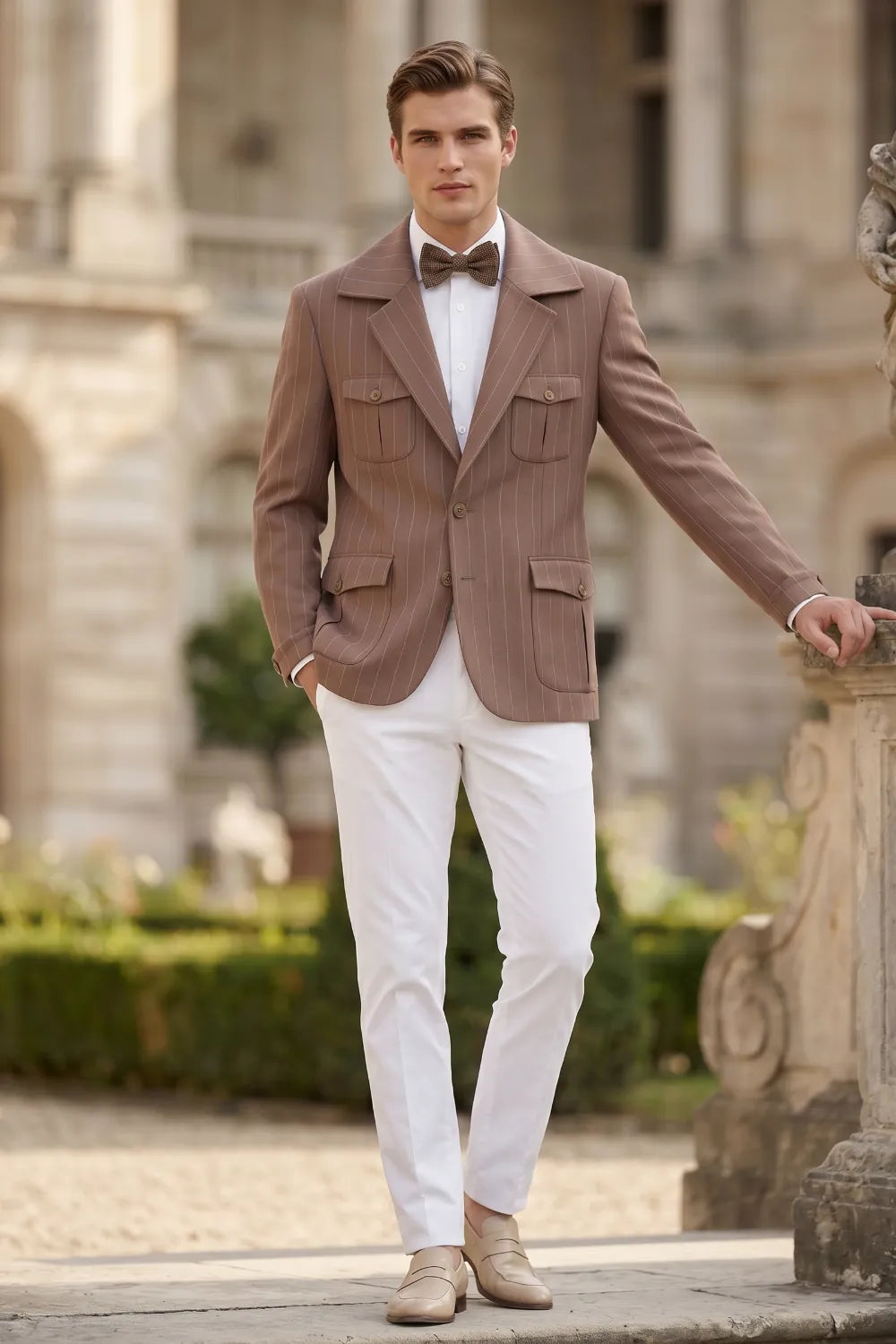 Men's Modern Pinstripe Safari 2 Piece Suit