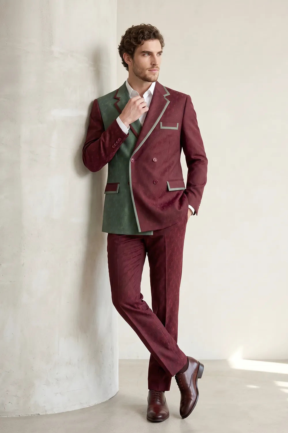 Men's Contrast Statement Double Breasted 2 Piece Suit