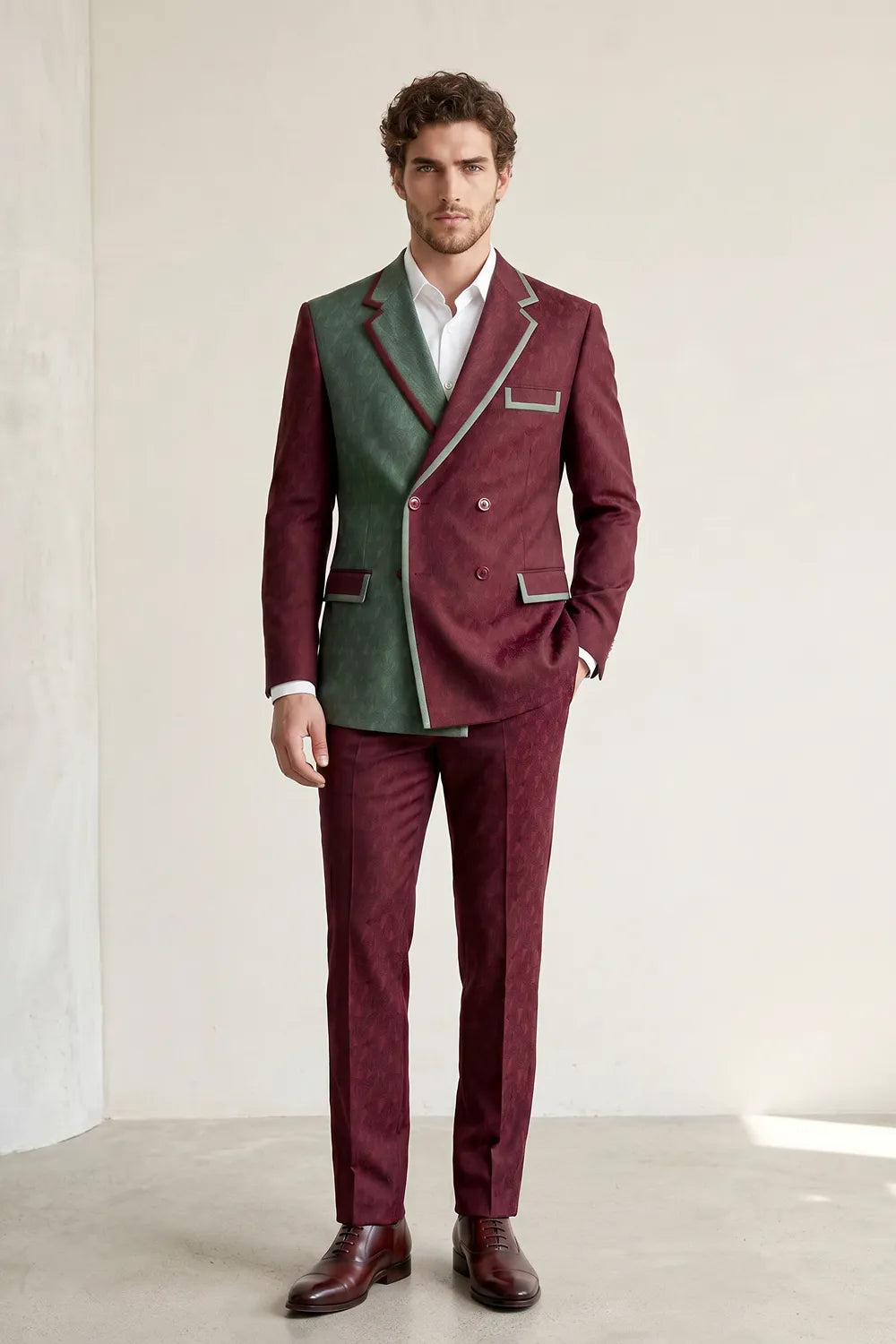 Men's Contrast Statement Double Breasted 2 Piece Suit