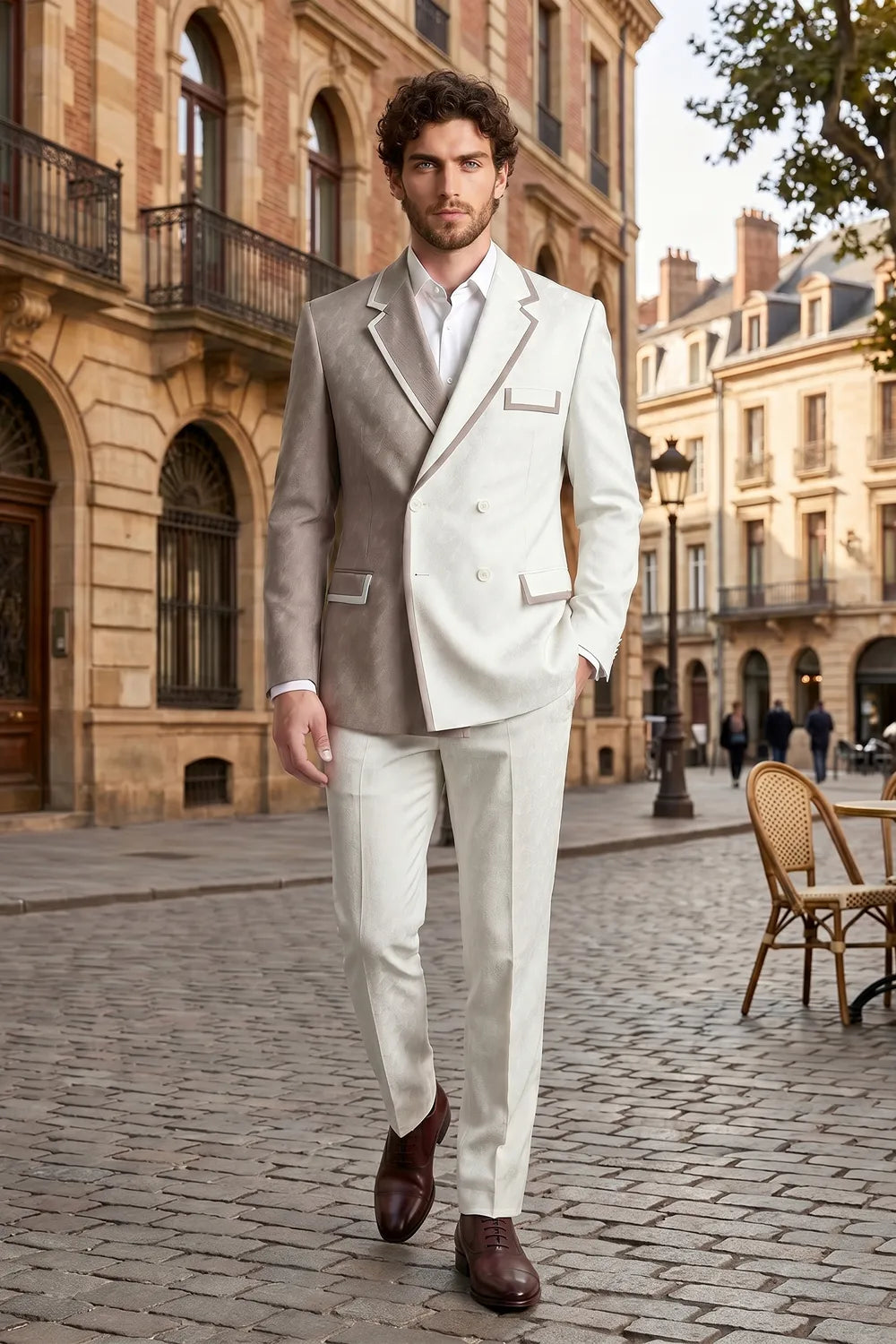Men's Contrast Statement Double Breasted 2 Piece Suit
