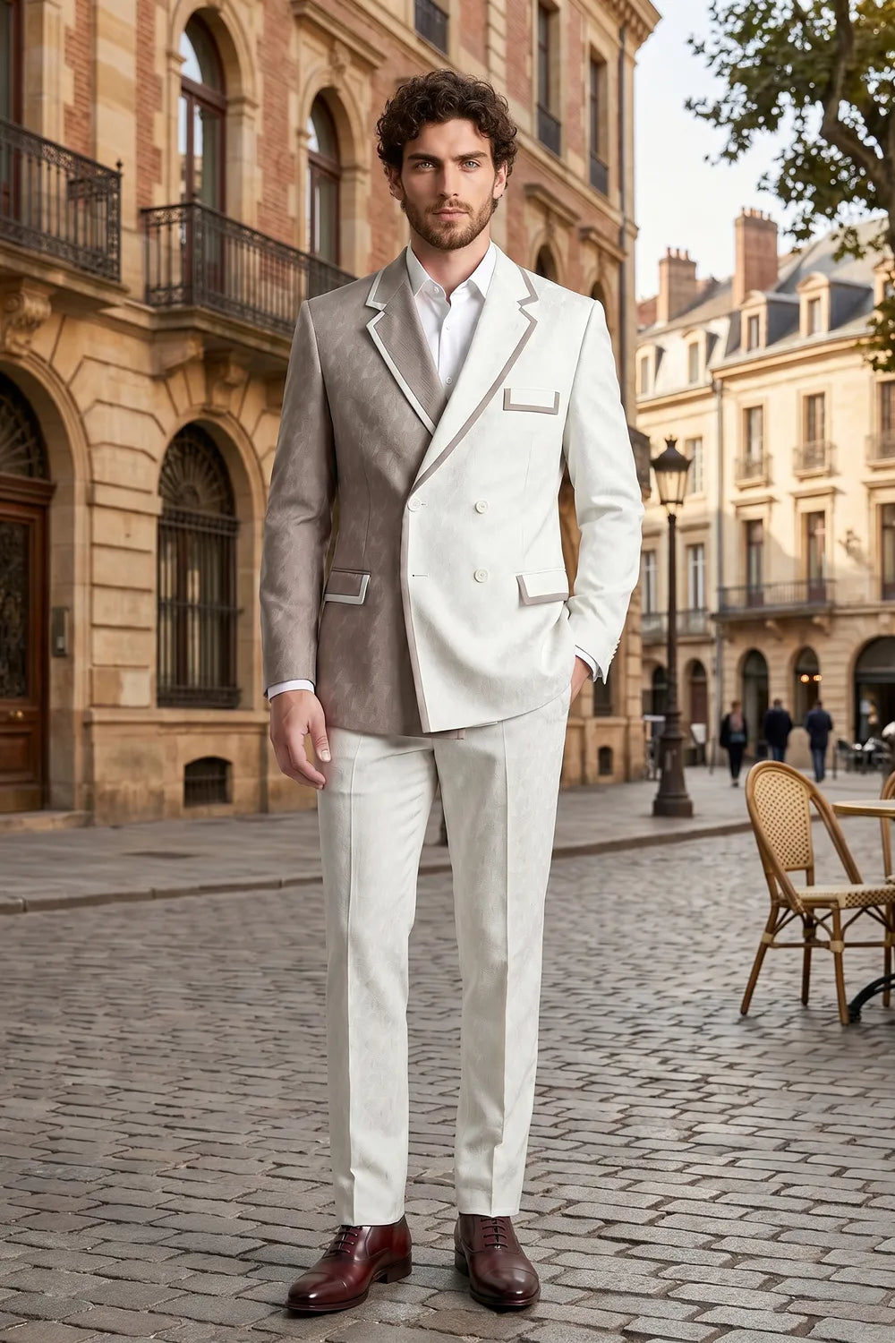 Men's Contrast Statement Double Breasted 2 Piece Suit