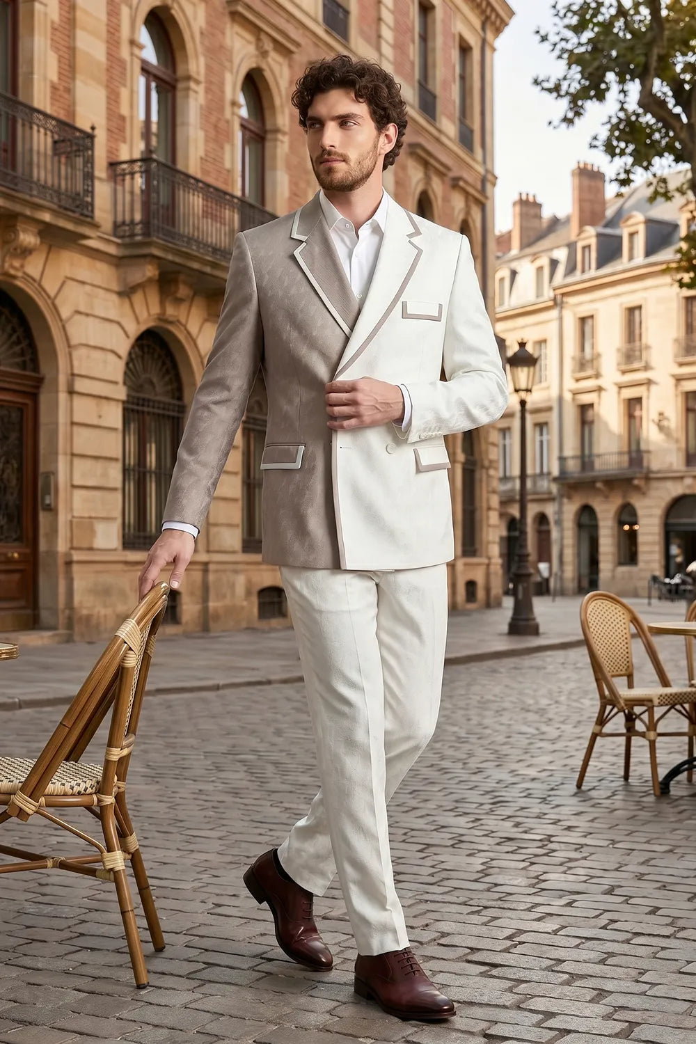 Men's Contrast Statement Double Breasted 2 Piece Suit