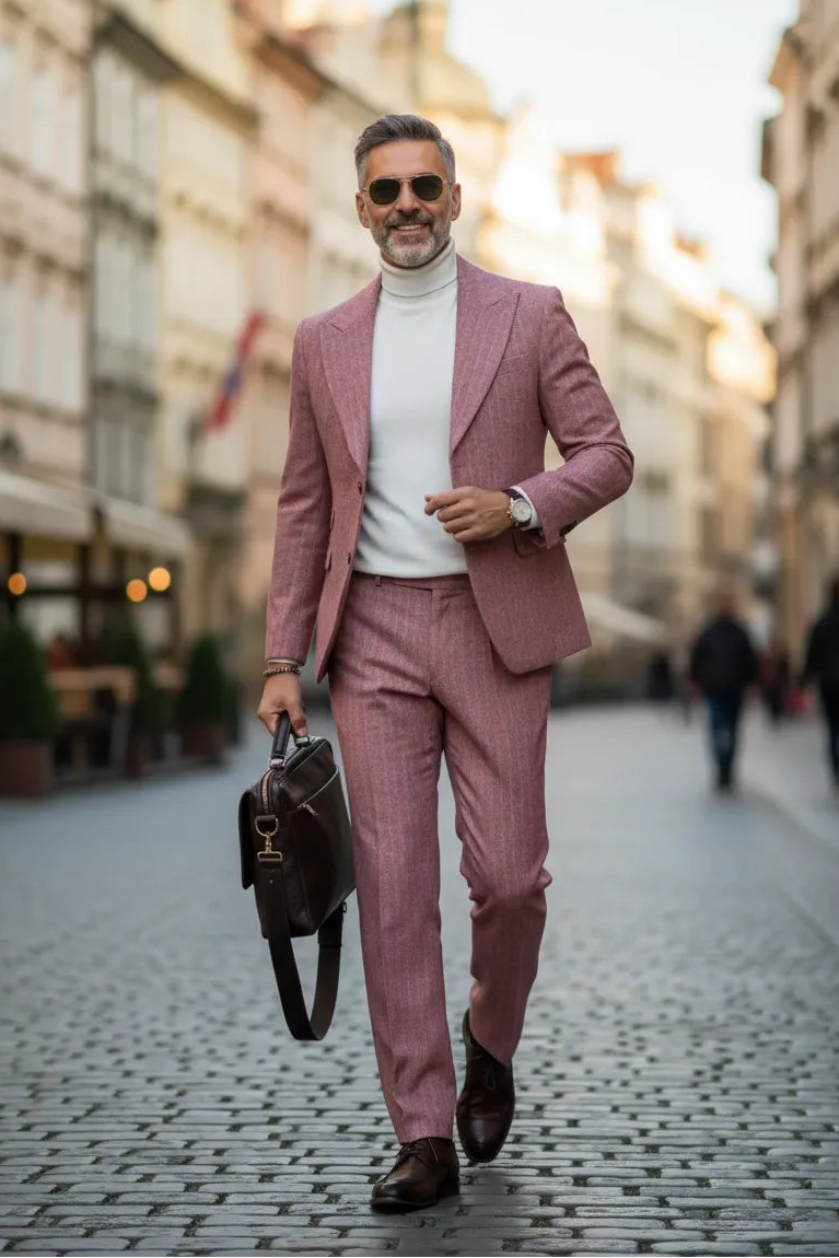 Men's Elegant Herringbone 2 Piece Suit