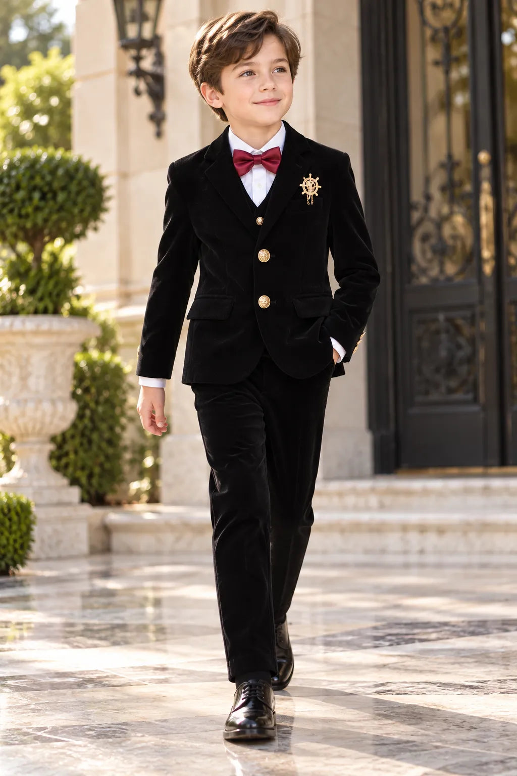 Costume 5 Pièces Chic Prince en Velours pour Garçons