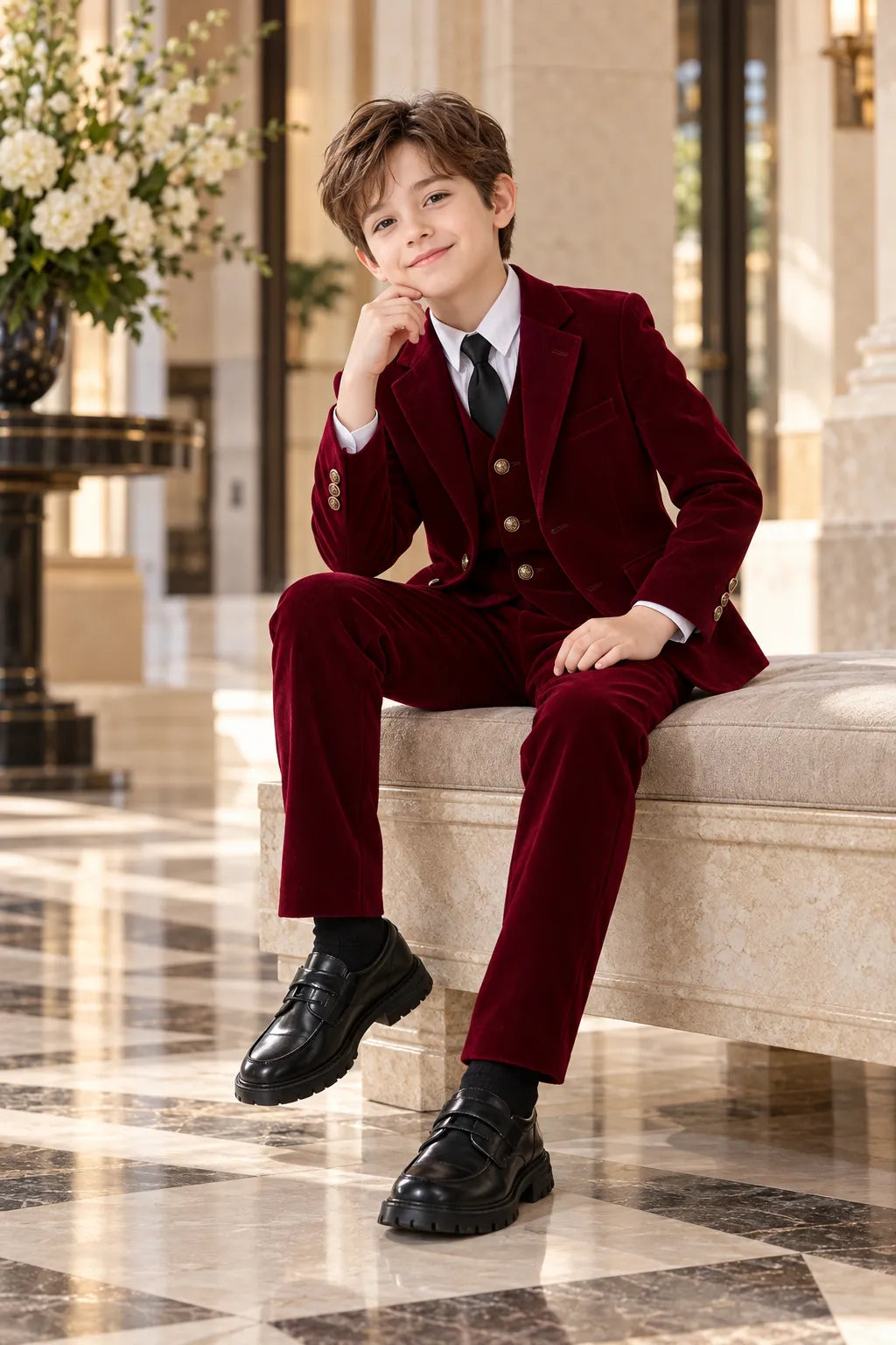 Boys Holiday Velvet 3 Piece Suit