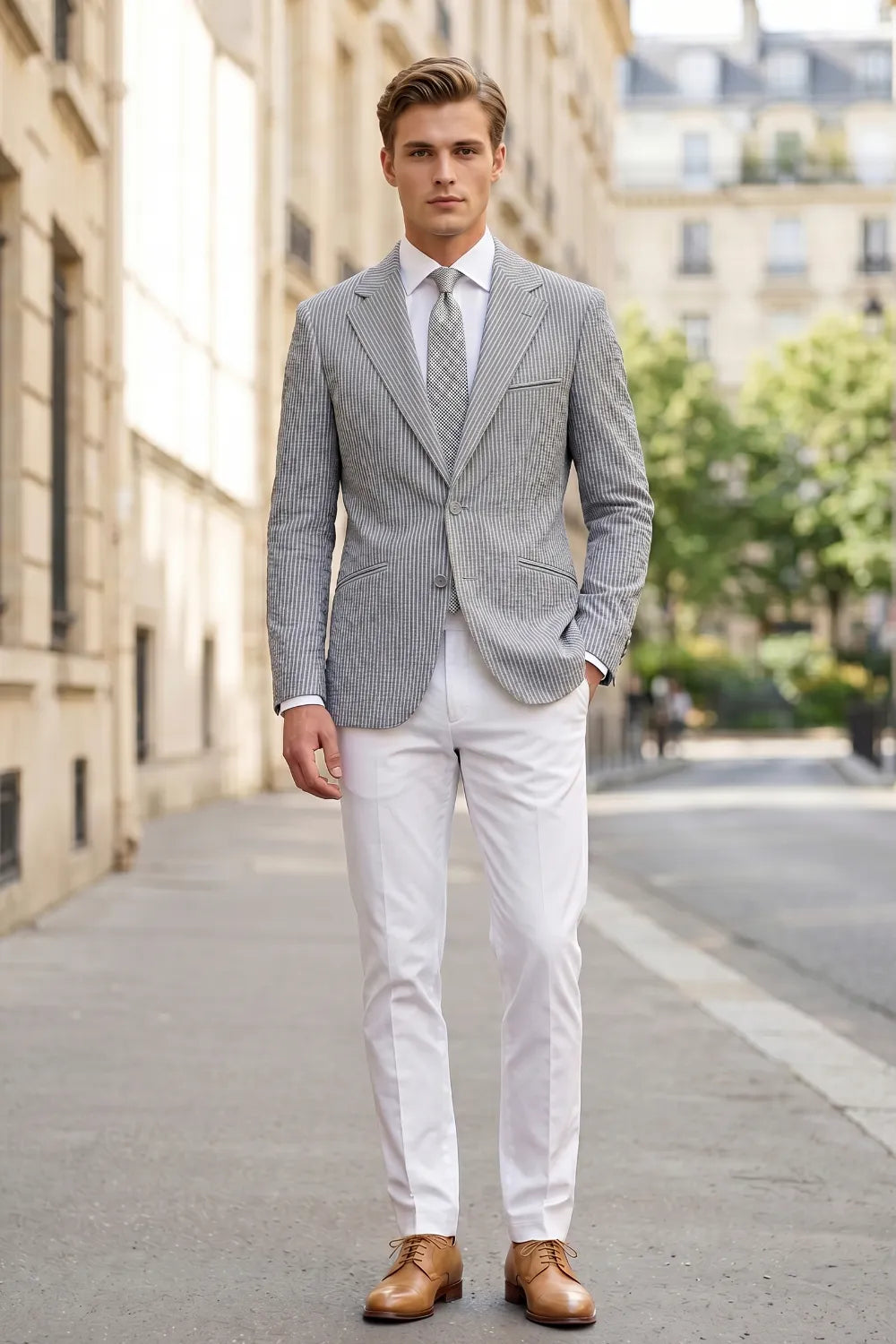 Men's Lightweight Seersucker 2 Piece Suit