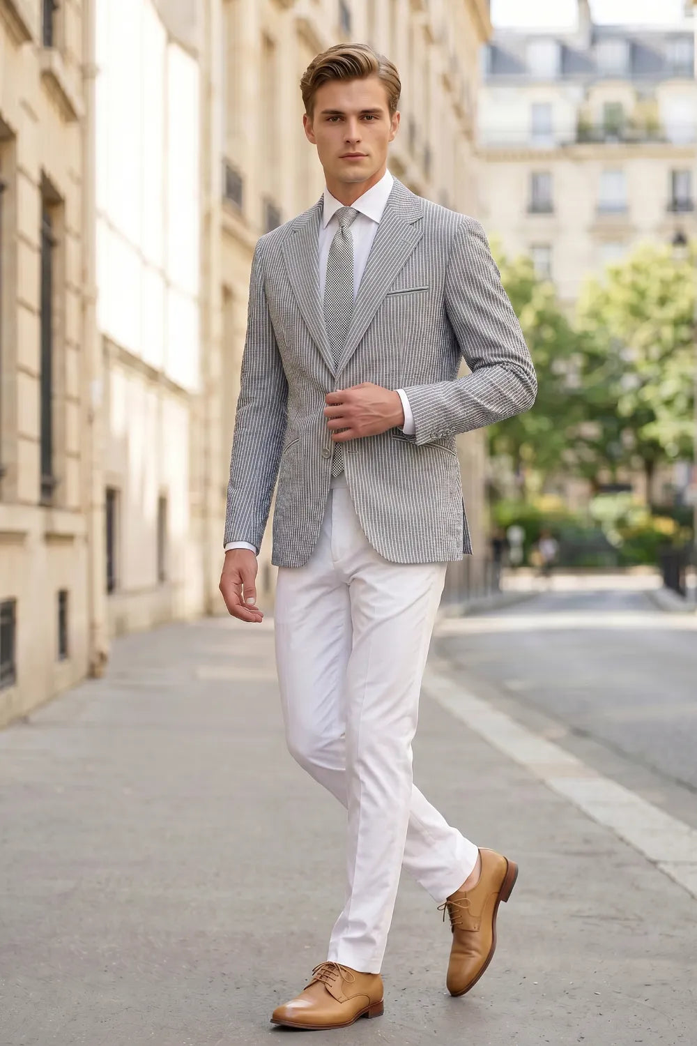 Men's Lightweight Seersucker 2 Piece Suit