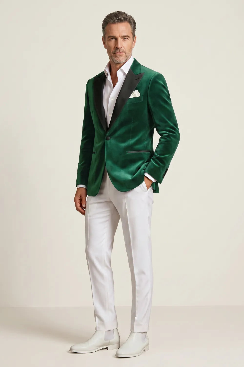 Men's Emerald Green Velvet Black Peak Lapel 2-Piece Tuxedo Suit