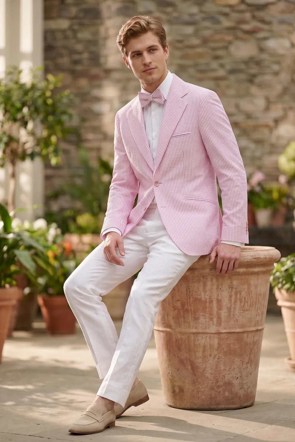 Men's Lightweight Seersucker 2 Piece Suit