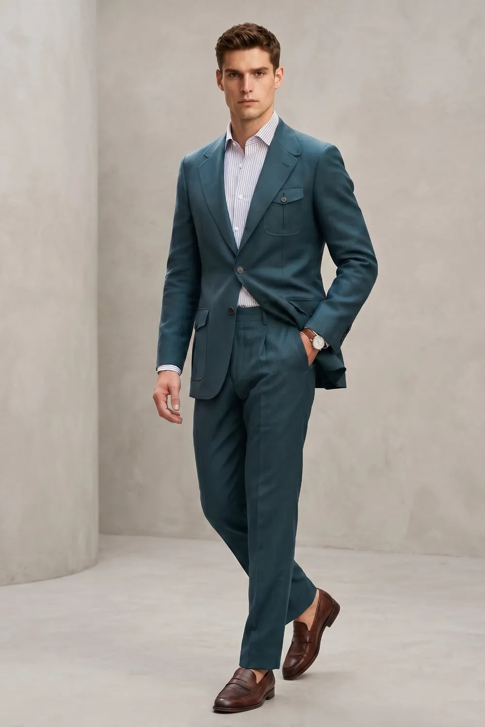 Men's Teal Slim Fit 2-Piece Safari Suit